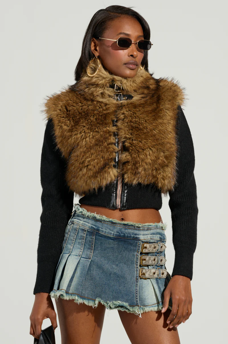 BEIN BOUJEE ZIP UP FUR SWEATER - Image 2