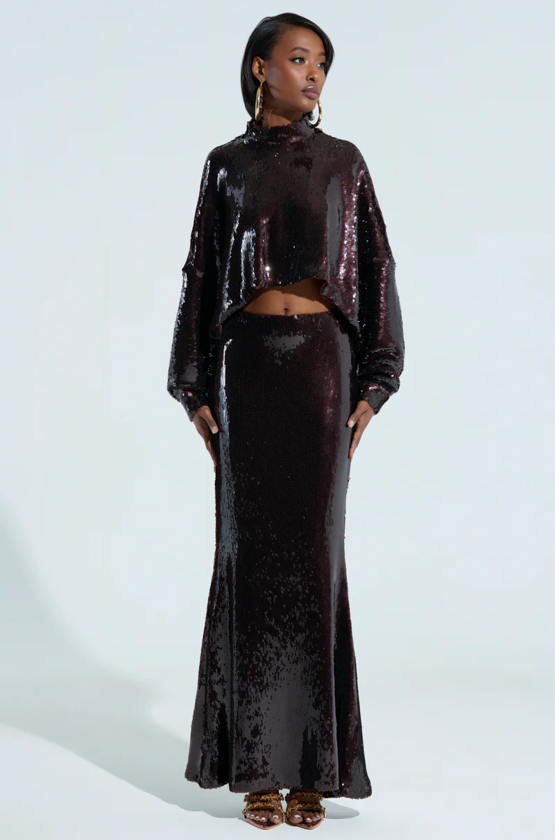 BELIEVE IN LOVE SEQUIN MAXI SKIRT IN BROWN - Image 5