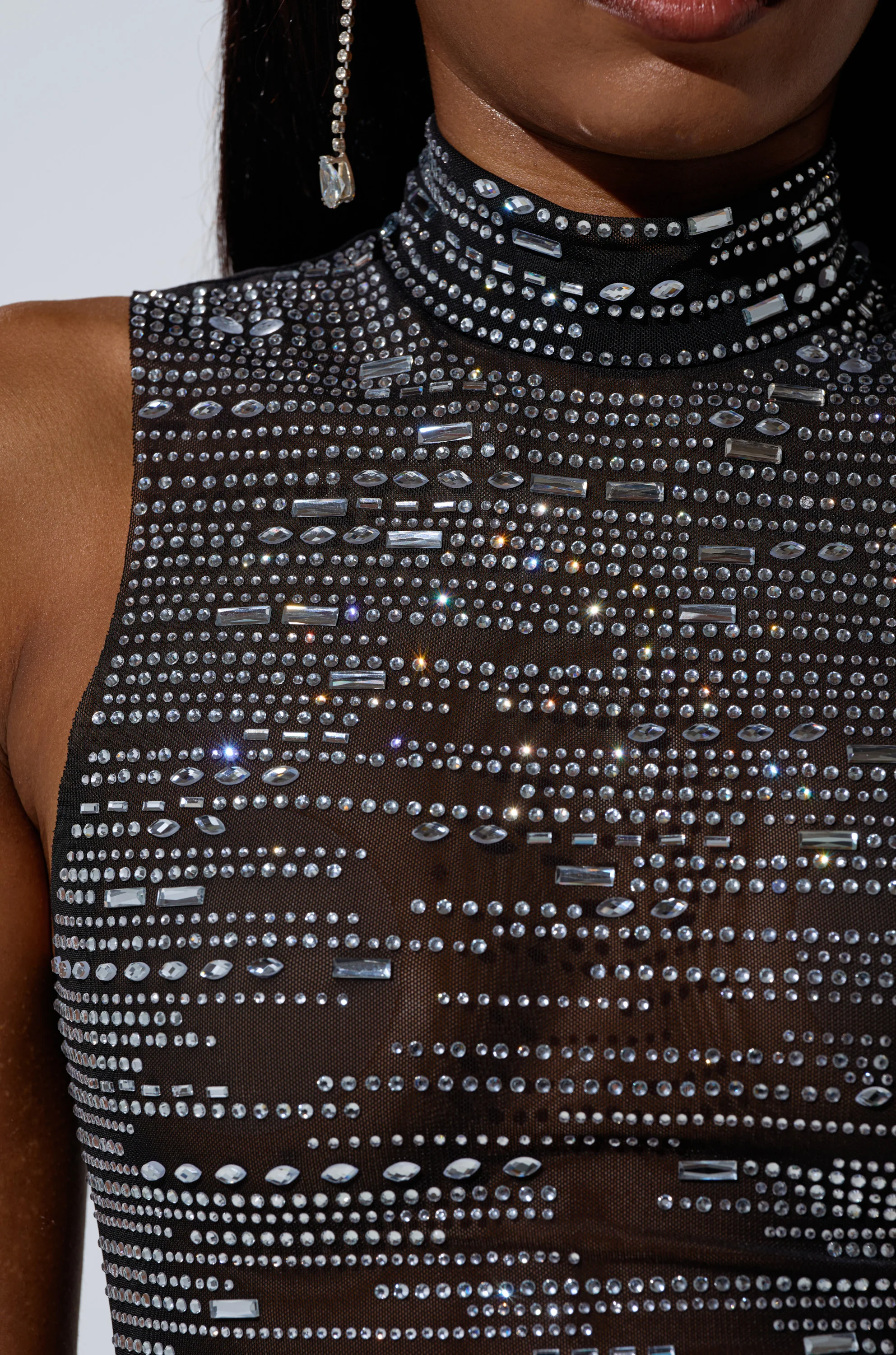 BELIEVE ME RHINESTONE MESH TANK IN BLACK - Image 8