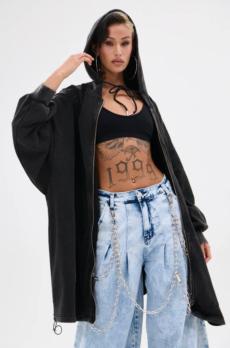 BELIEVE WHAT YOU HEARD OVERSIZED ZIP UP SWEATSHIRT - Image 2