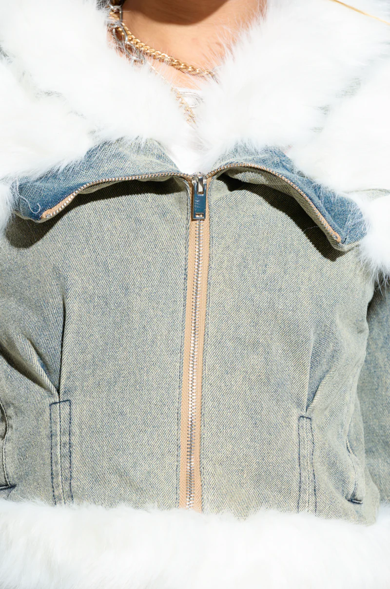 BELLA FUR TRIM DENIM MOTO - Image 10