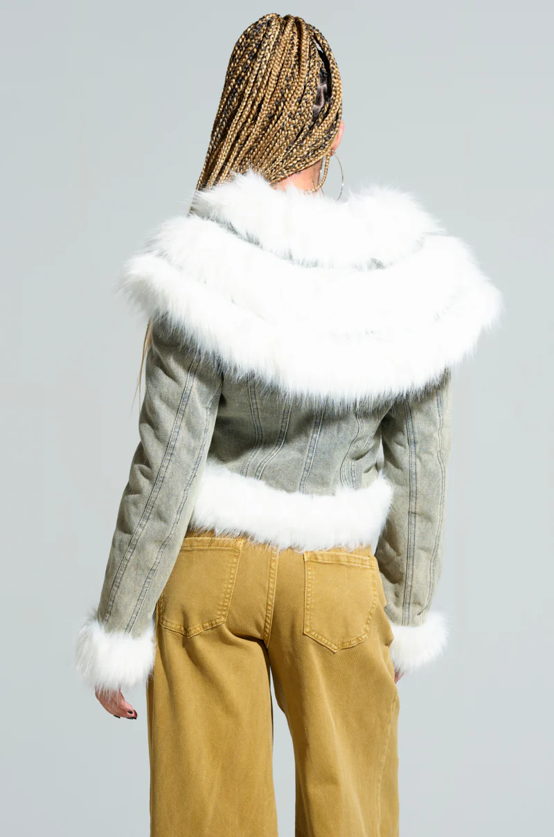 BELLA FUR TRIM DENIM MOTO - Image 7