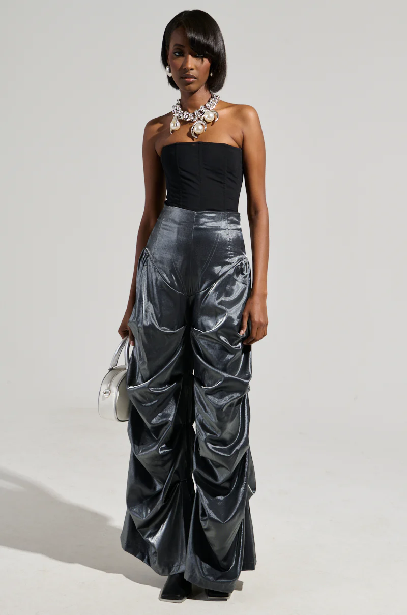 BELLA SATIN HIGH RISE TROUSER IN GREY - Image 2