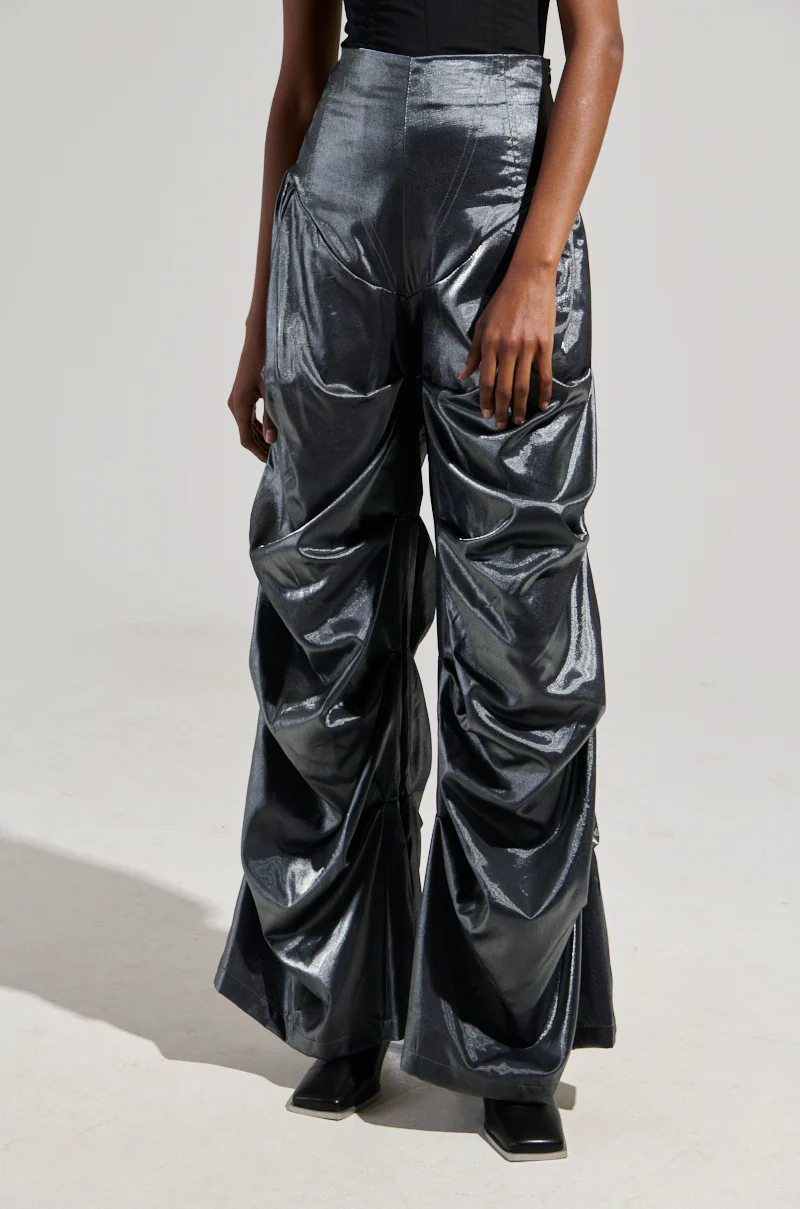 BELLA SATIN HIGH RISE TROUSER IN GREY - Image 3