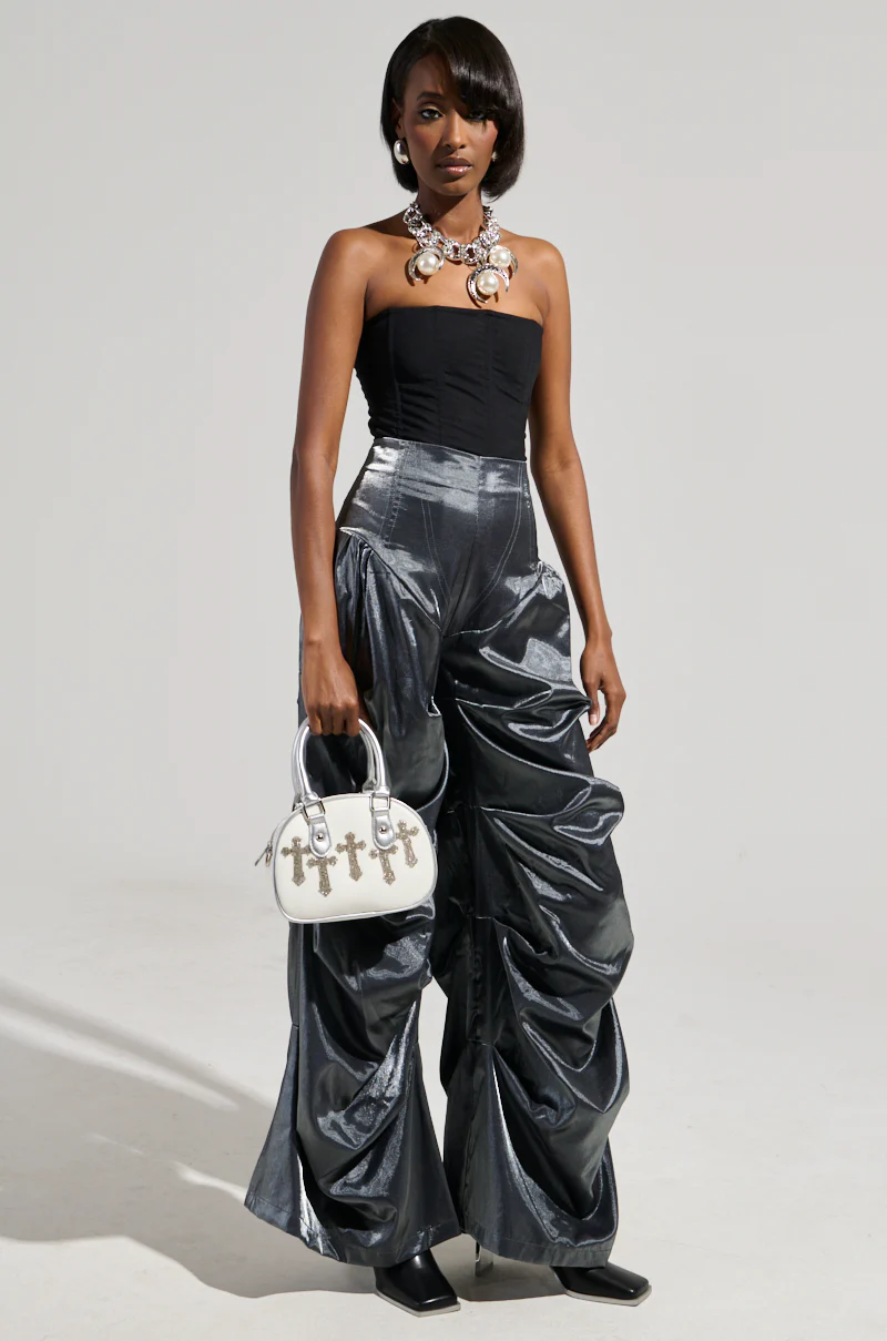 BELLA SATIN HIGH RISE TROUSER IN GREY - Image 7