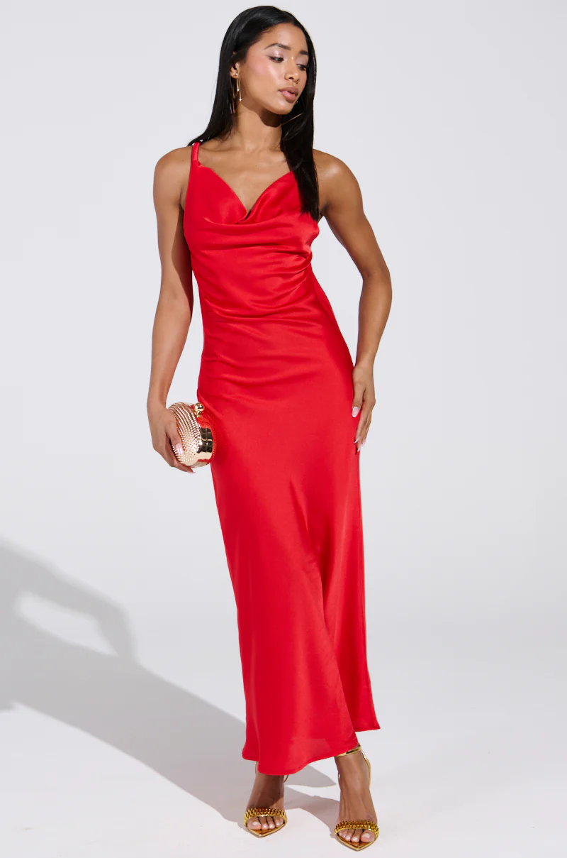 BELLA SATIN MAXI DRESS IN RED - Image 2