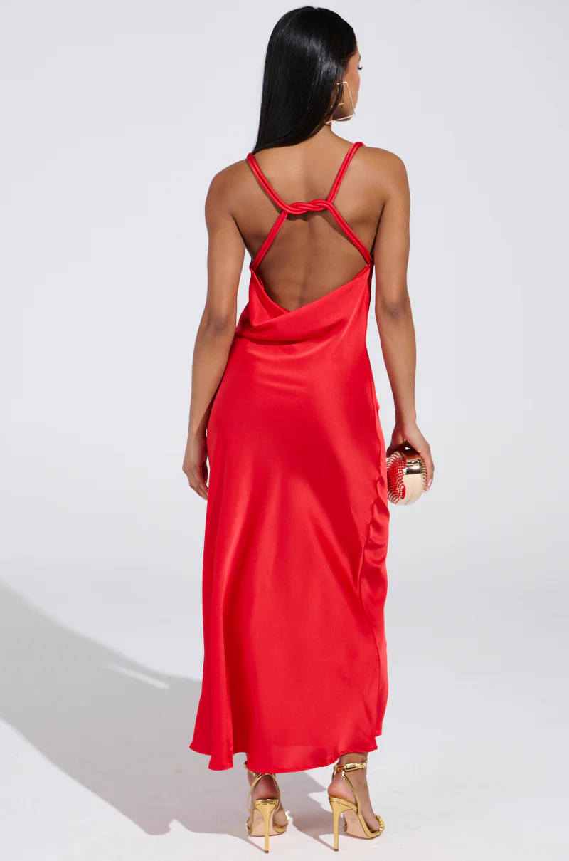 BELLA SATIN MAXI DRESS IN RED - Image 5