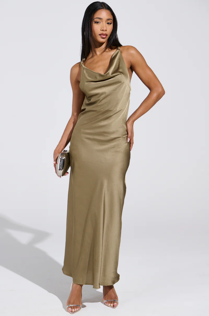 BELLA SATIN MAXI DRESS IN OLIVE - Image 2