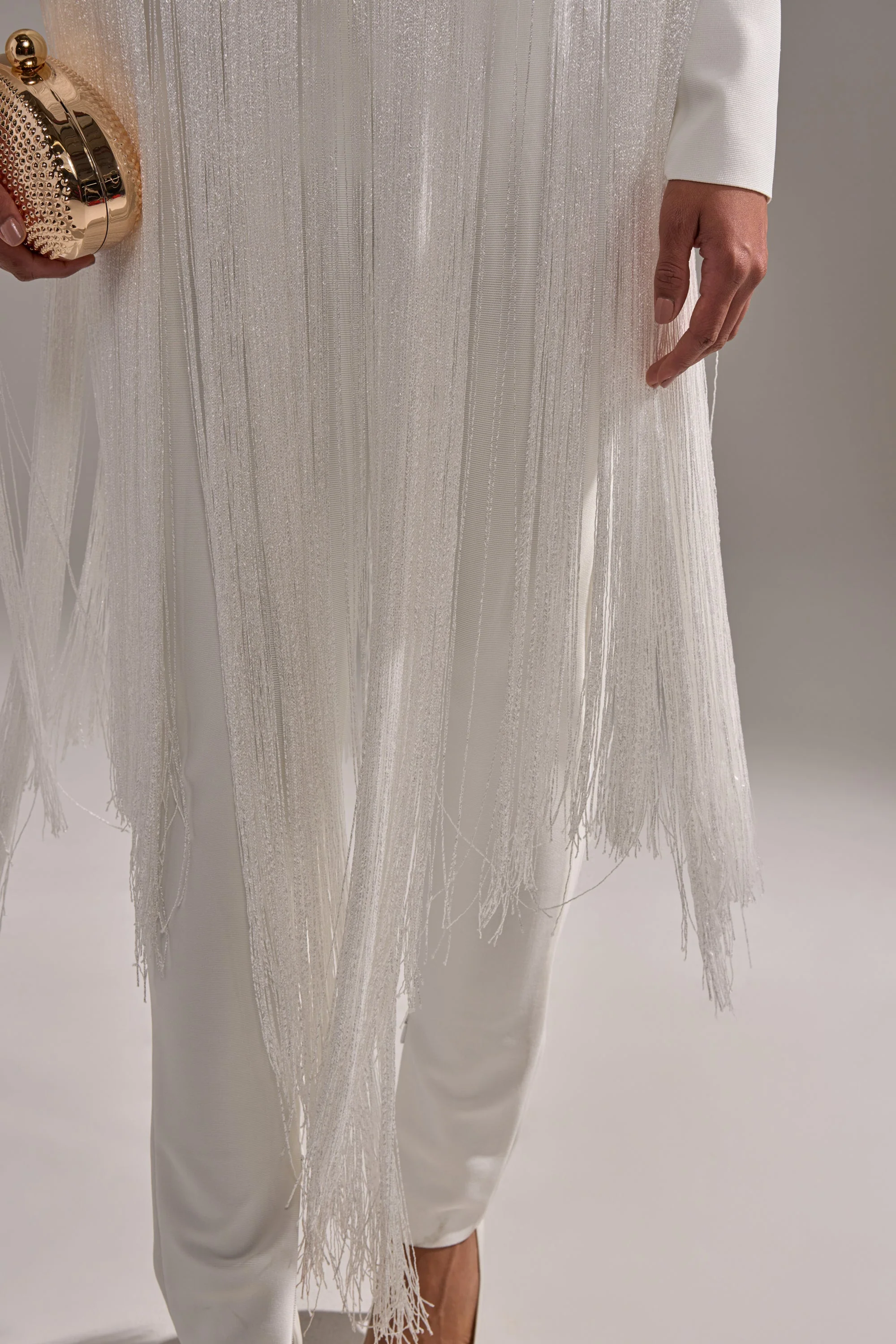 BELLE BANDAGE JUMPSUIT WITH FRINGE IN WHITE - Image 7