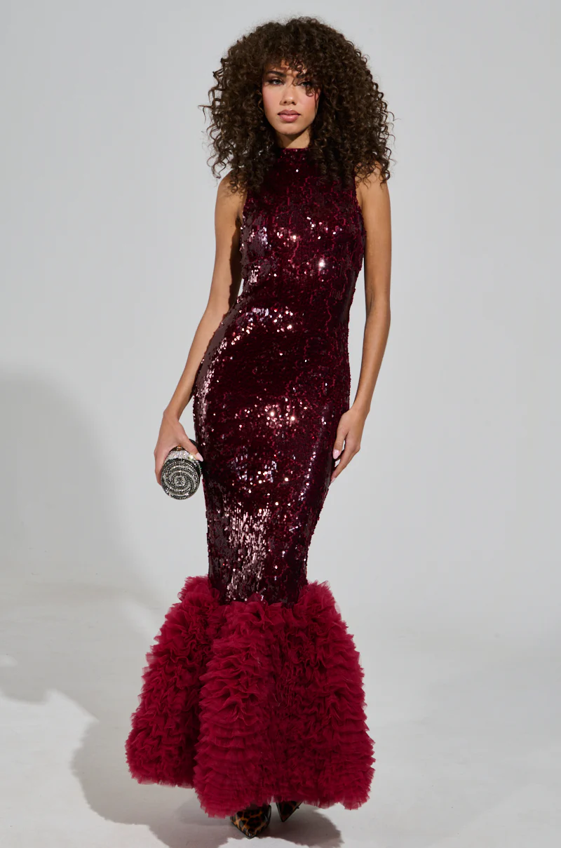 BELLE OF THE BALL SEQUIN RUFFLE MAXI DRESS - Image 2