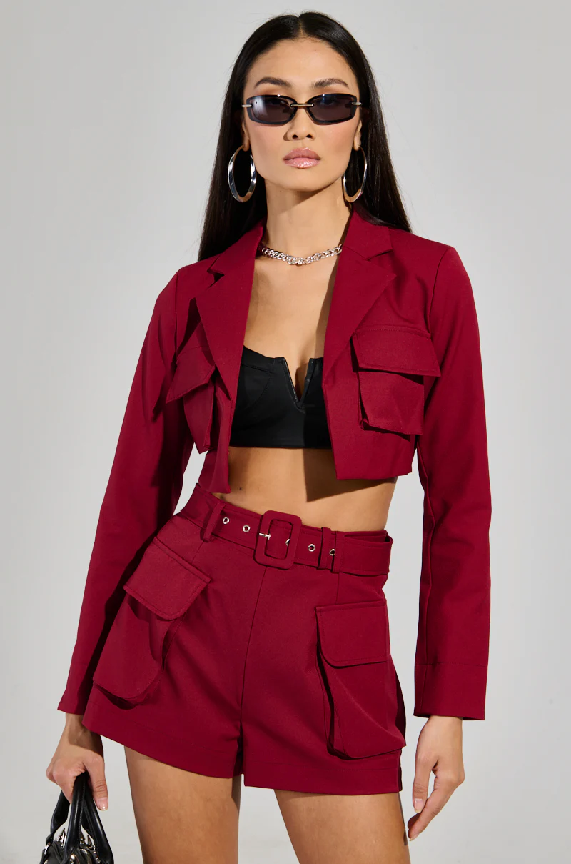 BETTER LUCK CROP BLAZER IN BURGUNDY - Image 2