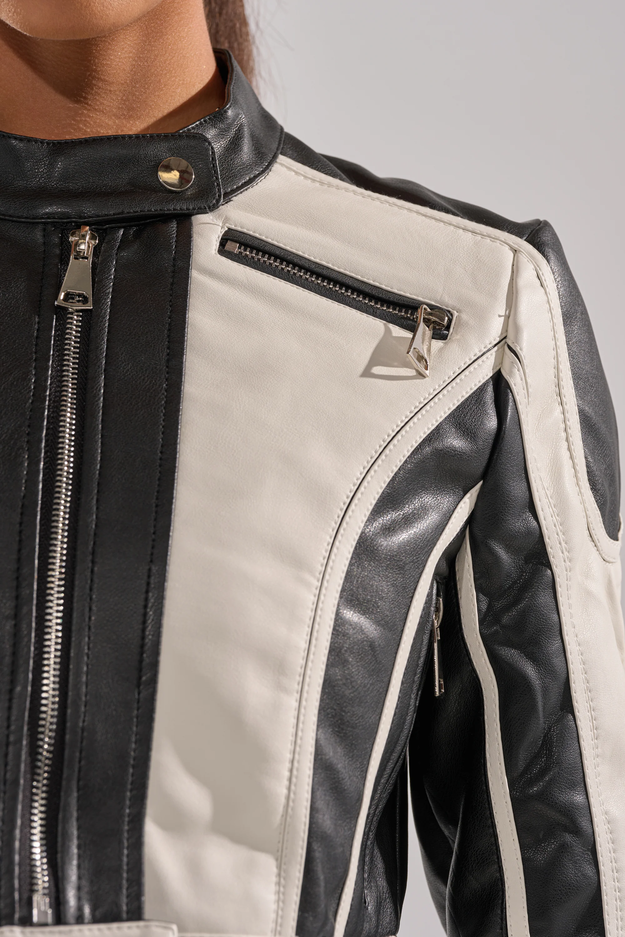 BETTER LUCK CROPPED MOTO IN BLACK WHITE - Image 9