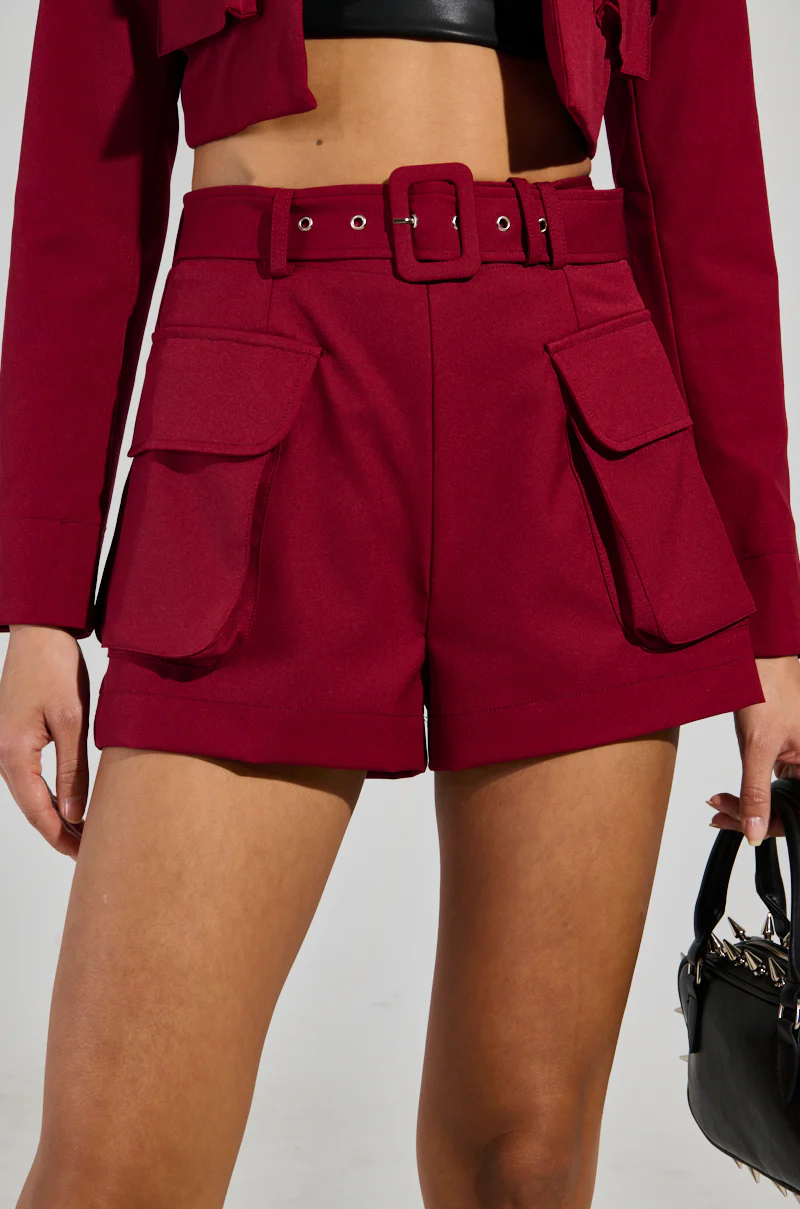 BETTER LUCK UTILITY POCKET SHORTS IN BURGUNDY - Image 8