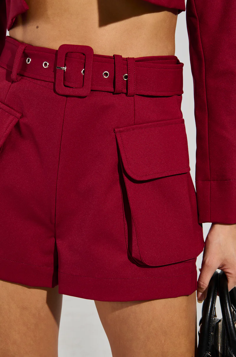 BETTER LUCK UTILITY POCKET SHORTS IN BURGUNDY - Image 9