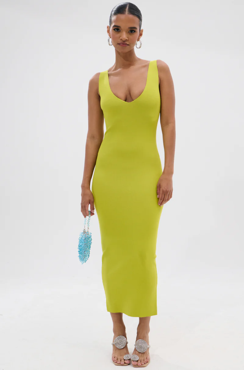 BETWEEN THE LINES MIDI DRESS IN LIME - Image 2
