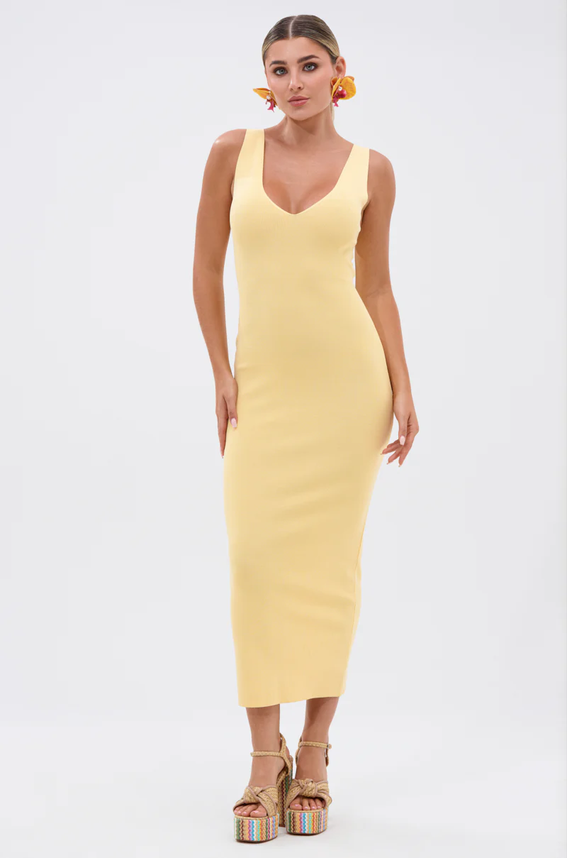 BETWEEN THE LINES MIDI DRESS IN YELLOW - Image 2