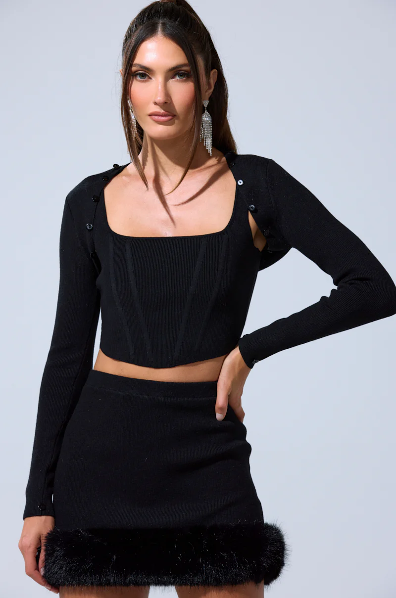 BIG MOOD FUR TRIM SHRUG IN BLACK - Image 5