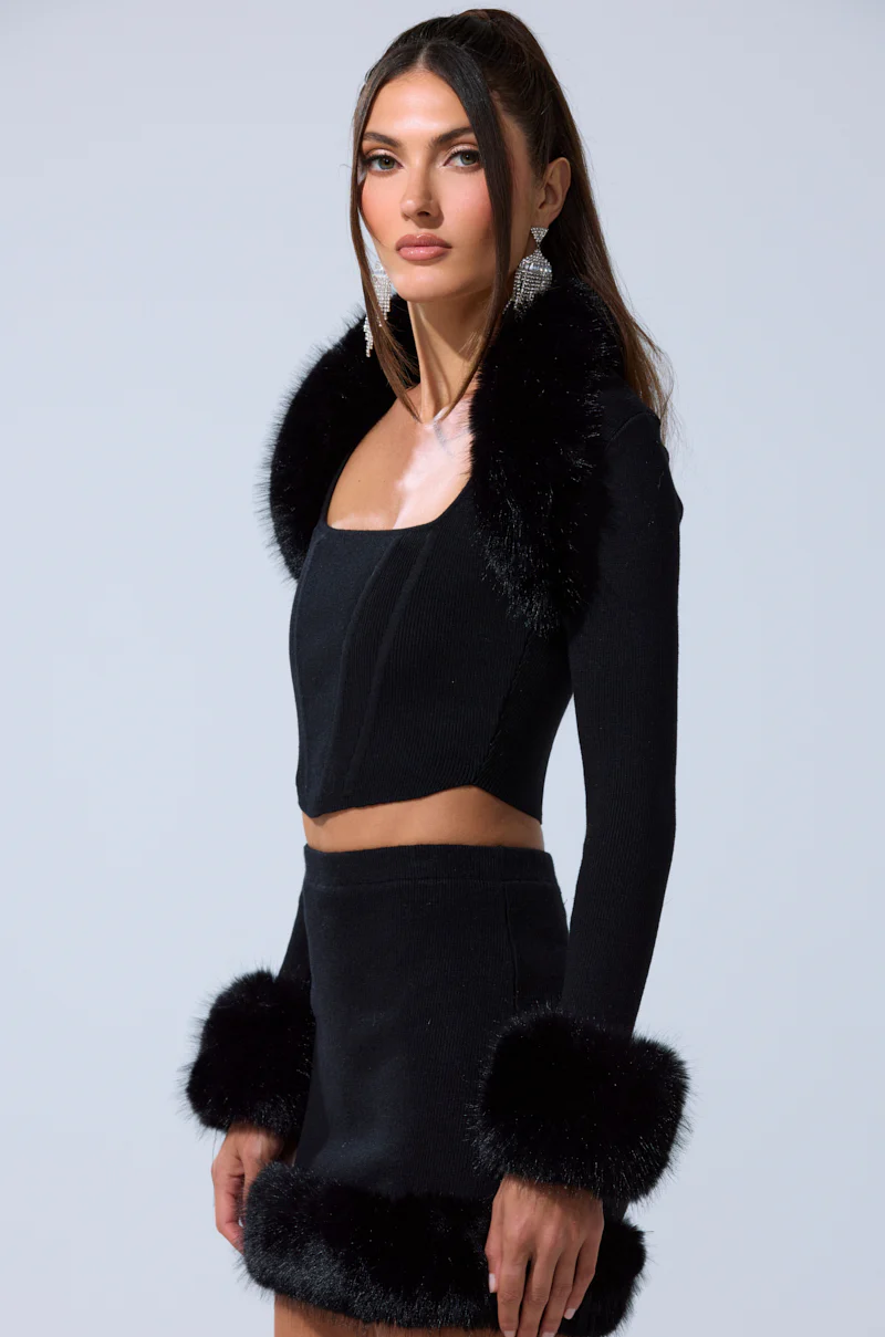 BIG MOOD FUR TRIM SHRUG IN BLACK - Image 7