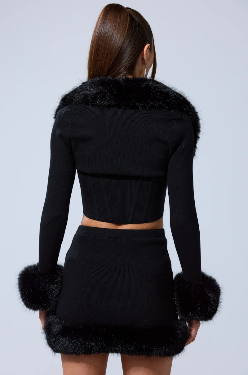 BIG MOOD FUR TRIM SHRUG IN BLACK - Image 8