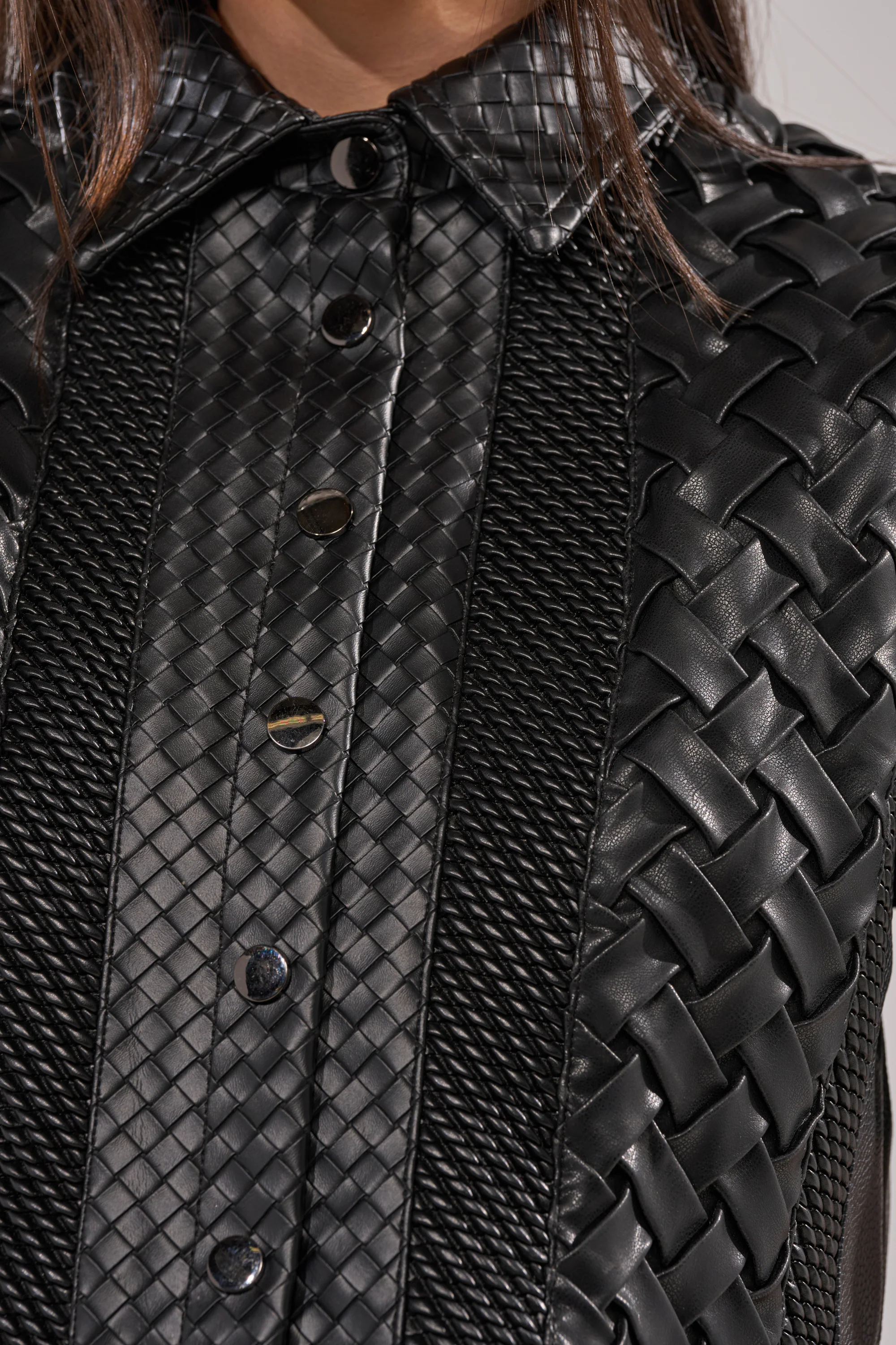 BIKER BRAIDED LEATHER CROPPED BUTTON DOWN - Image 11