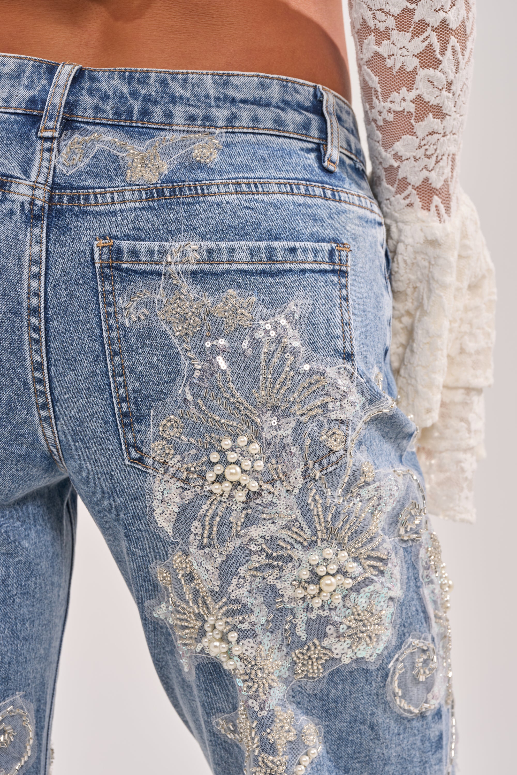 BILLIONAIRE BELLE RHINESTONE AND PEARL JEANS - Image 11