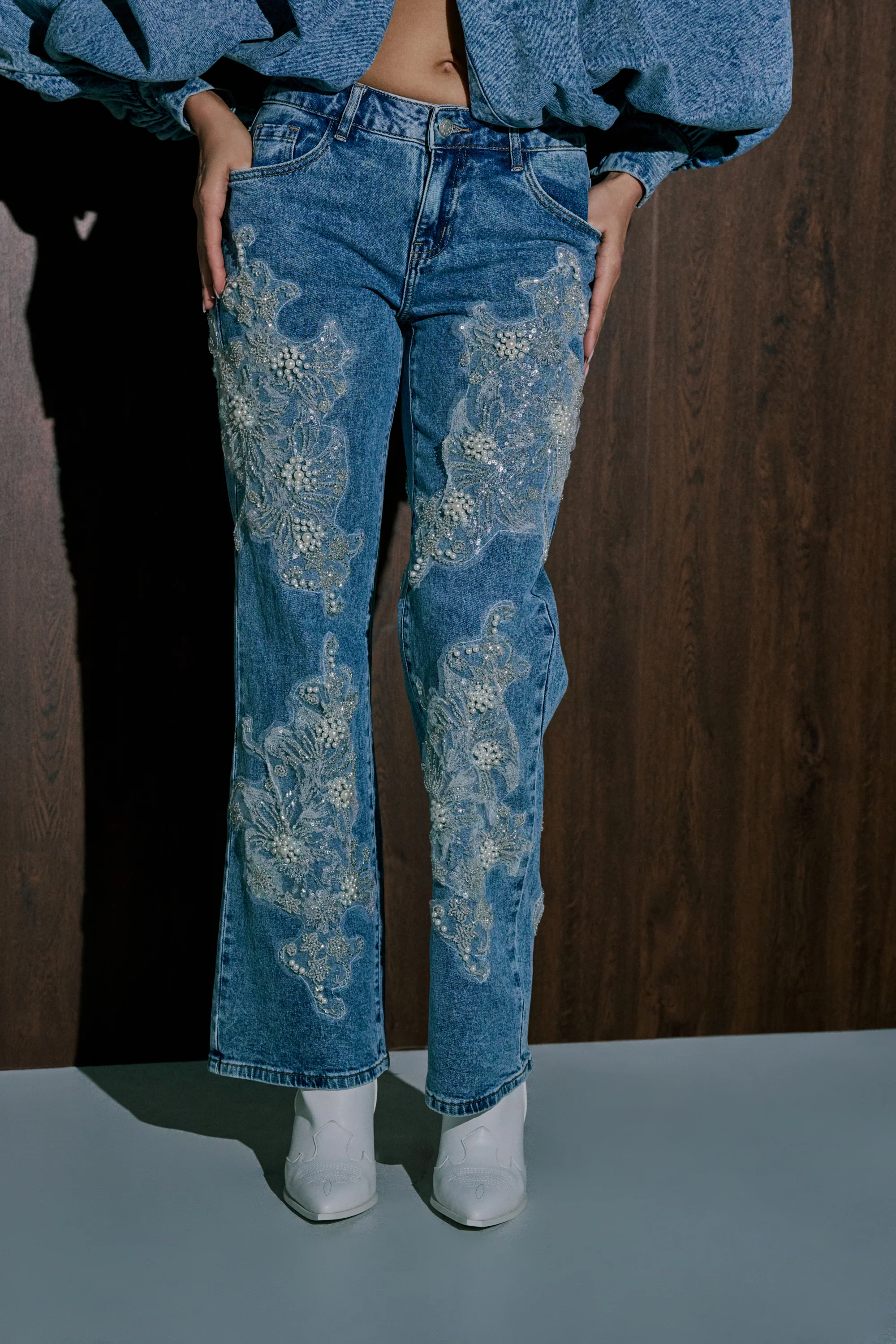 BILLIONAIRE BELLE RHINESTONE AND PEARL JEANS - Image 2