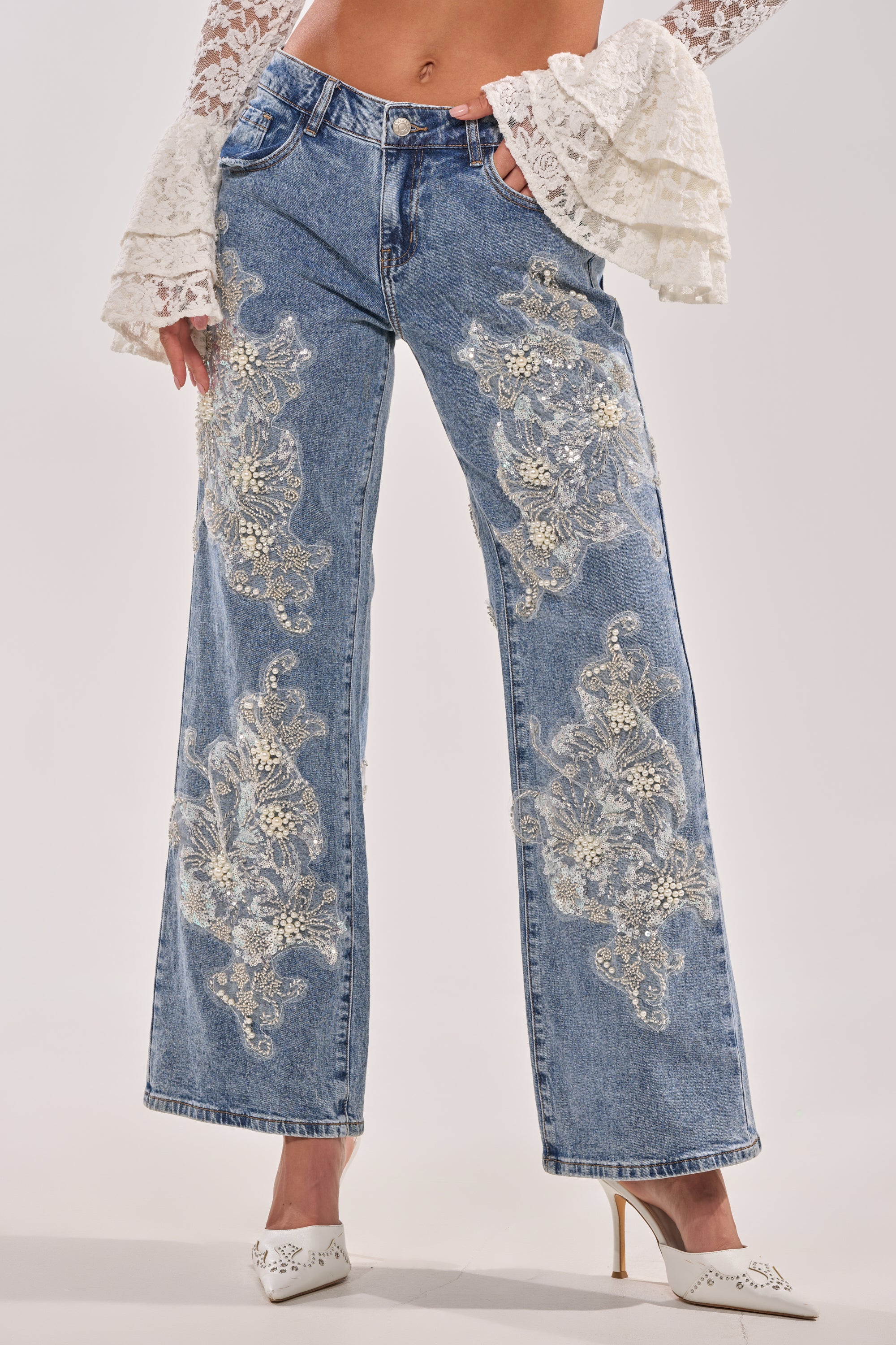 BILLIONAIRE BELLE RHINESTONE AND PEARL JEANS - Image 3