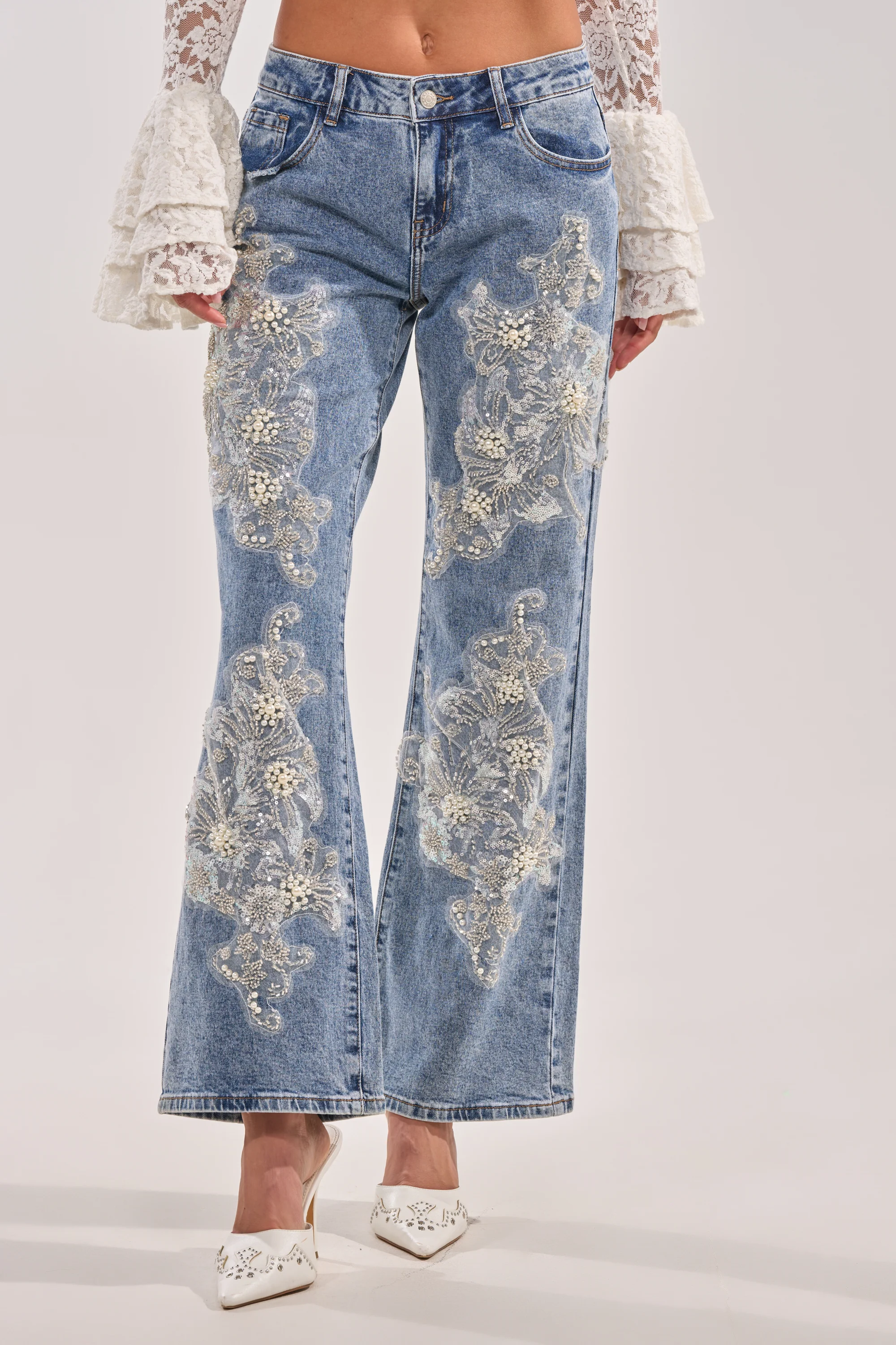 BILLIONAIRE BELLE RHINESTONE AND PEARL JEANS - Image 4