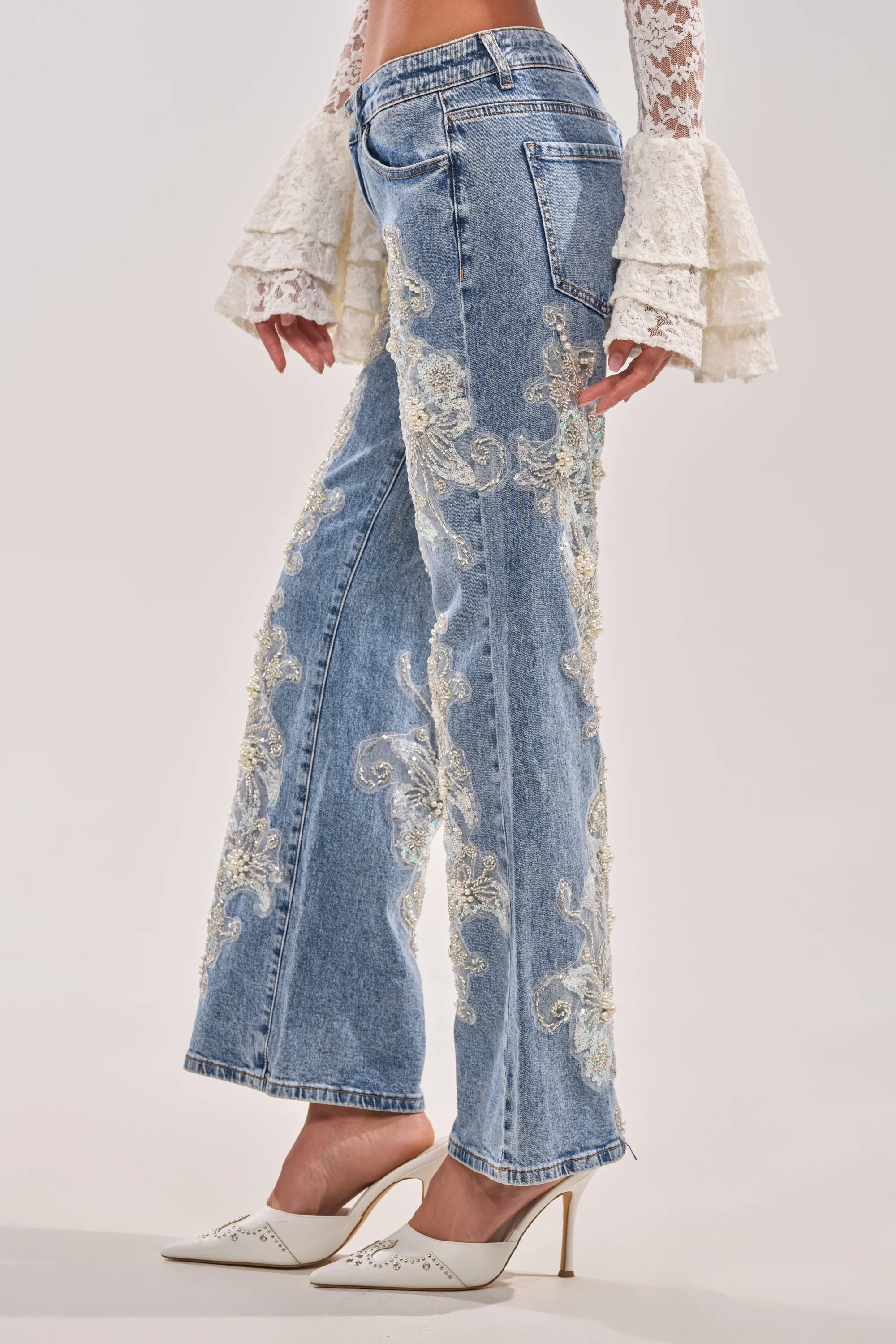 BILLIONAIRE BELLE RHINESTONE AND PEARL JEANS - Image 5