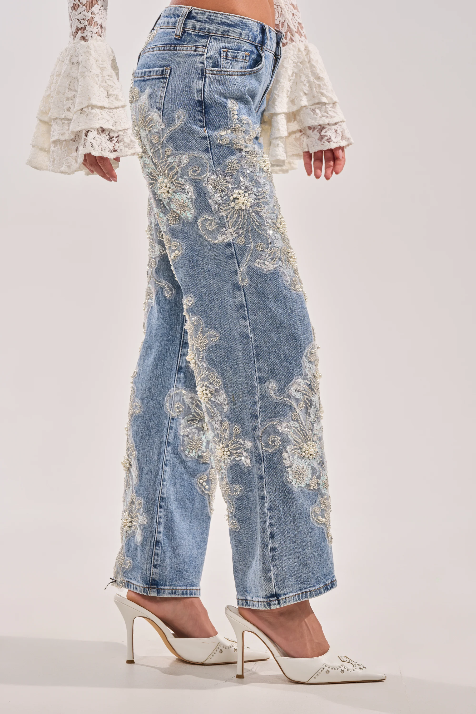 BILLIONAIRE BELLE RHINESTONE AND PEARL JEANS - Image 6