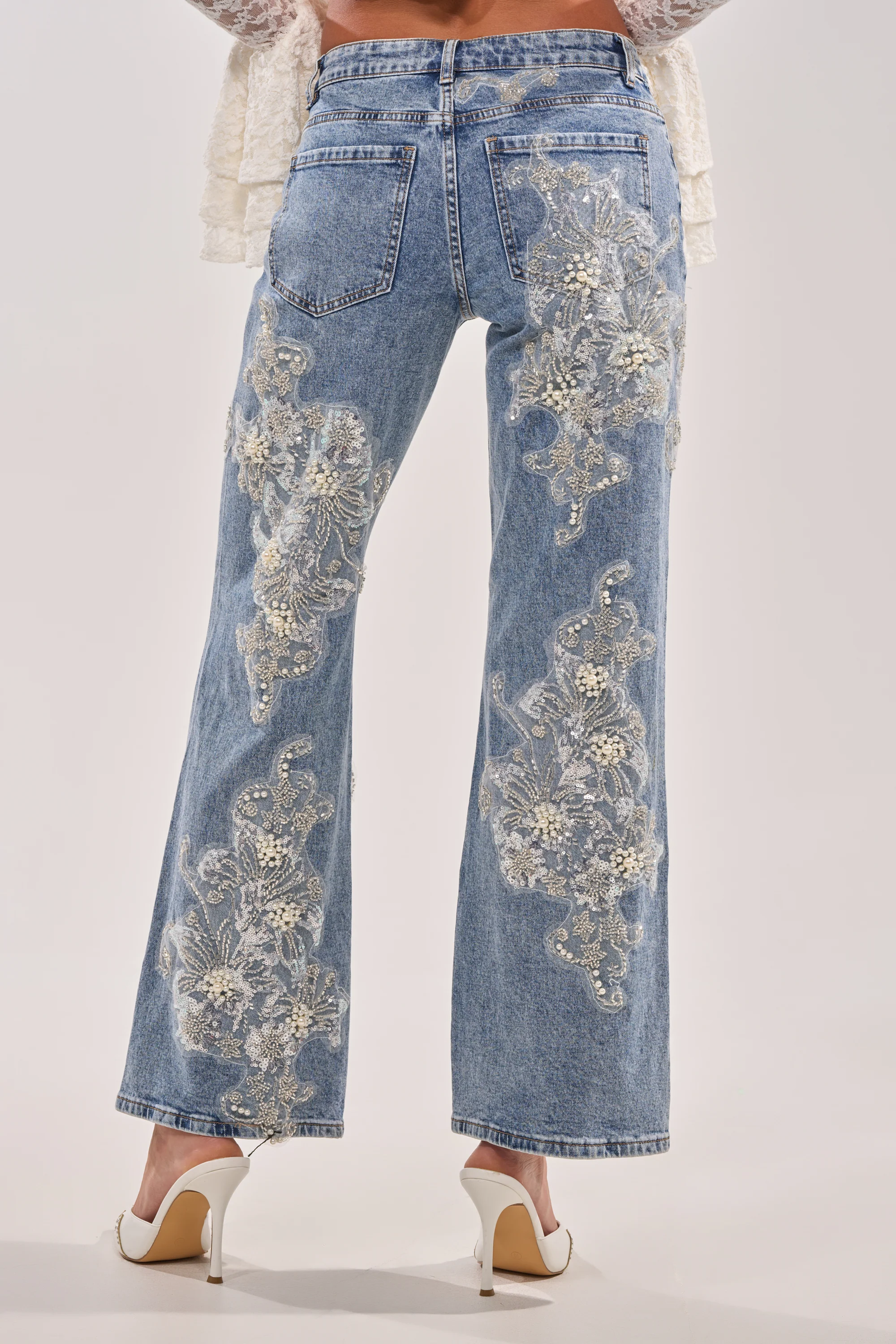 BILLIONAIRE BELLE RHINESTONE AND PEARL JEANS - Image 7