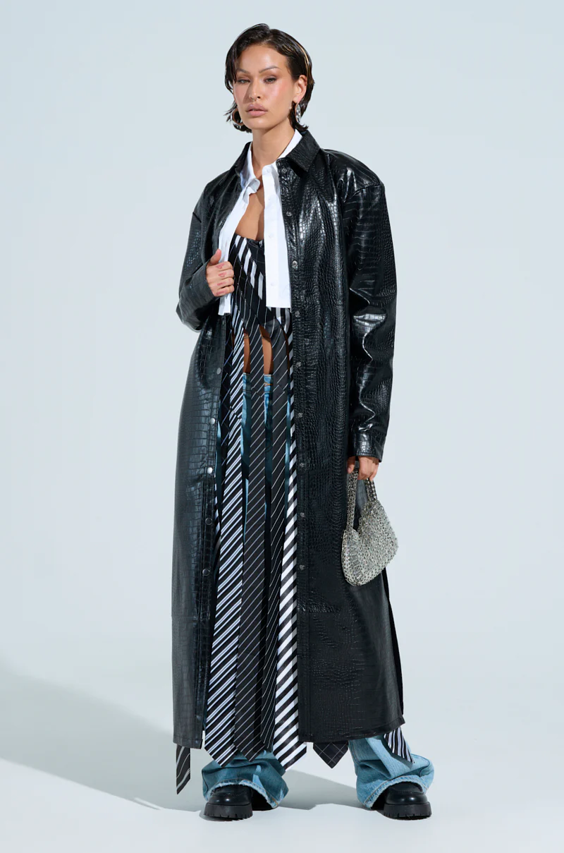 BLACK LONG SLEEVE CROC BUTTON DOWN SHIRT IN PU - Image 3