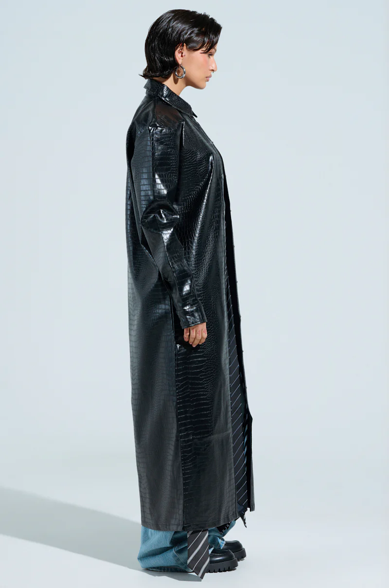 BLACK LONG SLEEVE CROC BUTTON DOWN SHIRT IN PU - Image 6