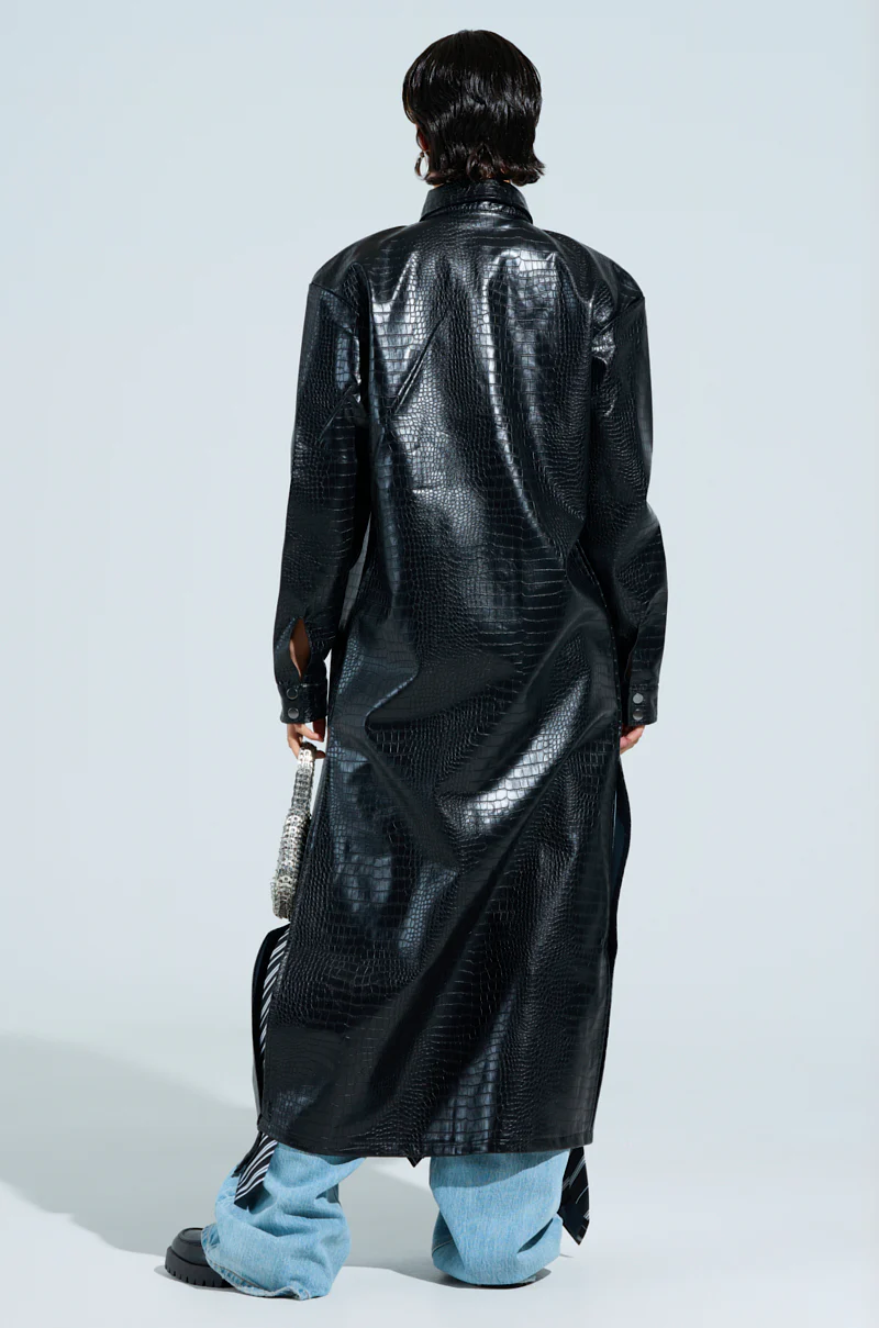 BLACK LONG SLEEVE CROC BUTTON DOWN SHIRT IN PU - Image 7