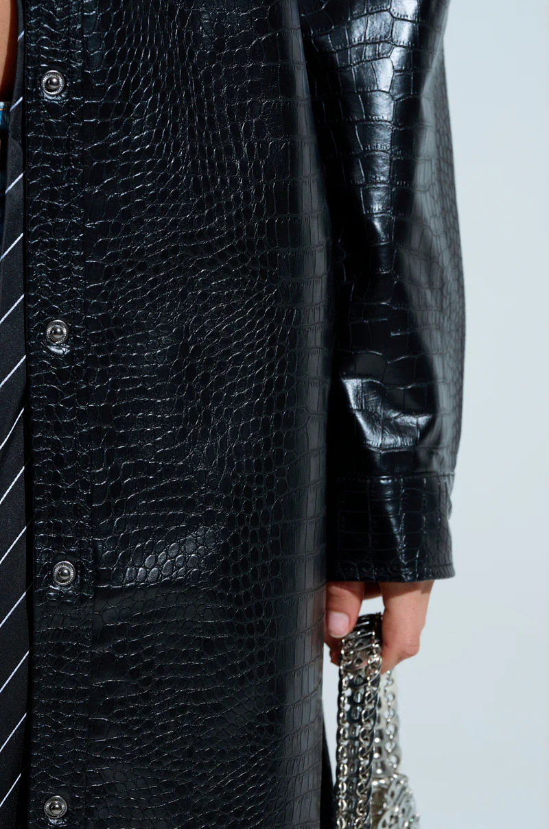 BLACK LONG SLEEVE CROC BUTTON DOWN SHIRT IN PU - Image 8