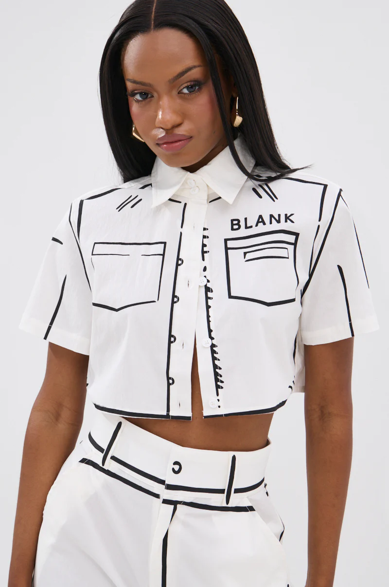 BLANK SPACE CROPPED SHORT SLEEVE BUTTON DOWN - Image 2