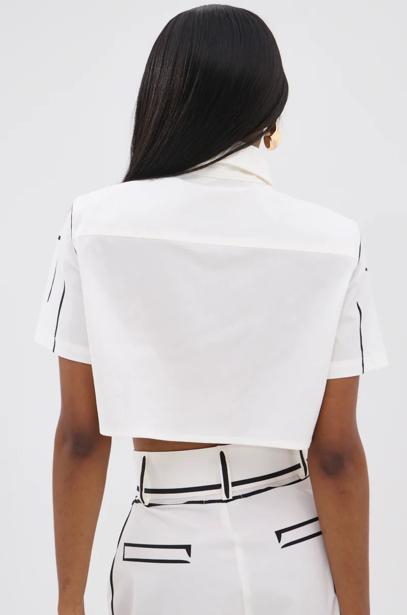 BLANK SPACE CROPPED SHORT SLEEVE BUTTON DOWN - Image 6