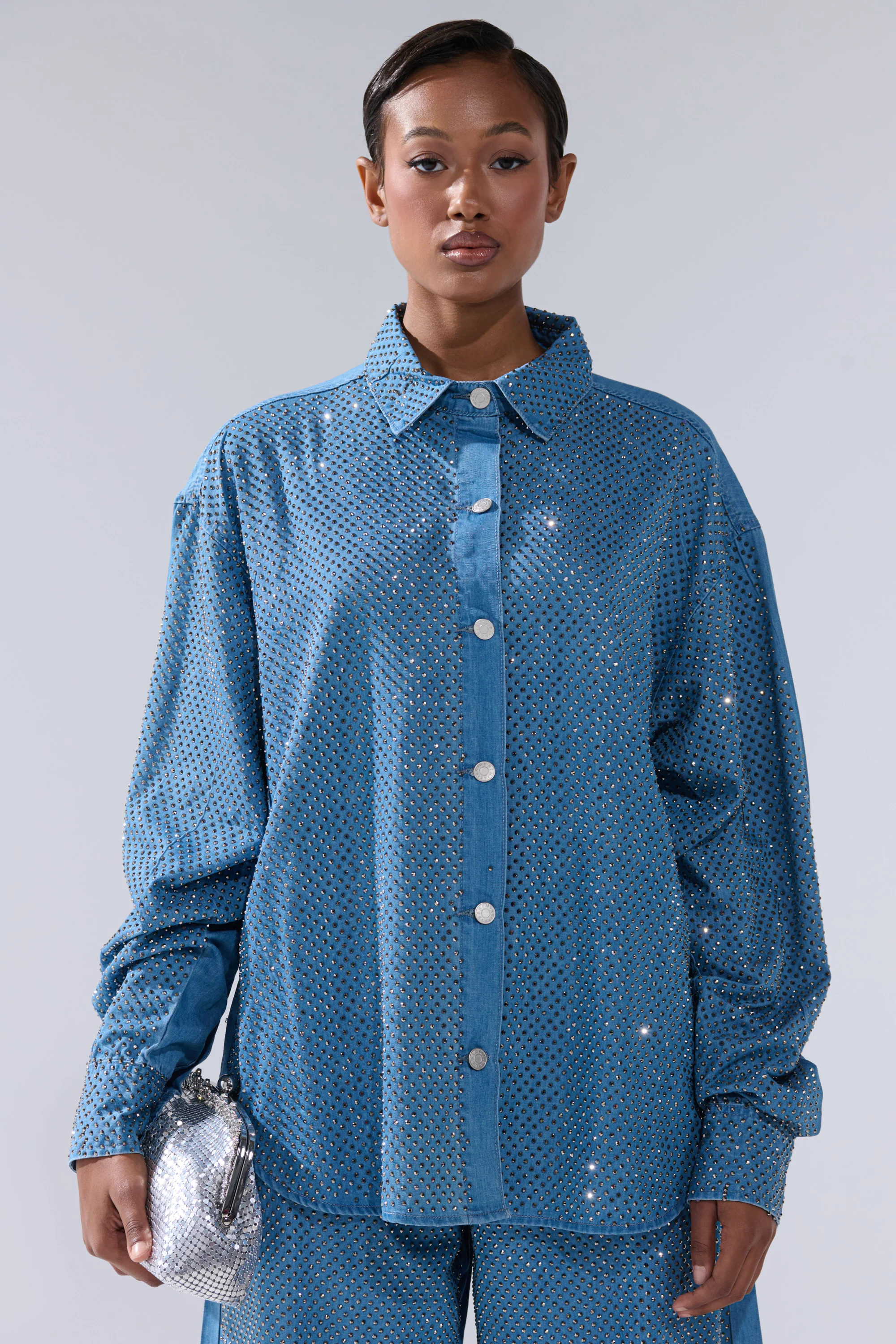 BLING BLING DENIM BUTTON DOWN TOP - Image 2