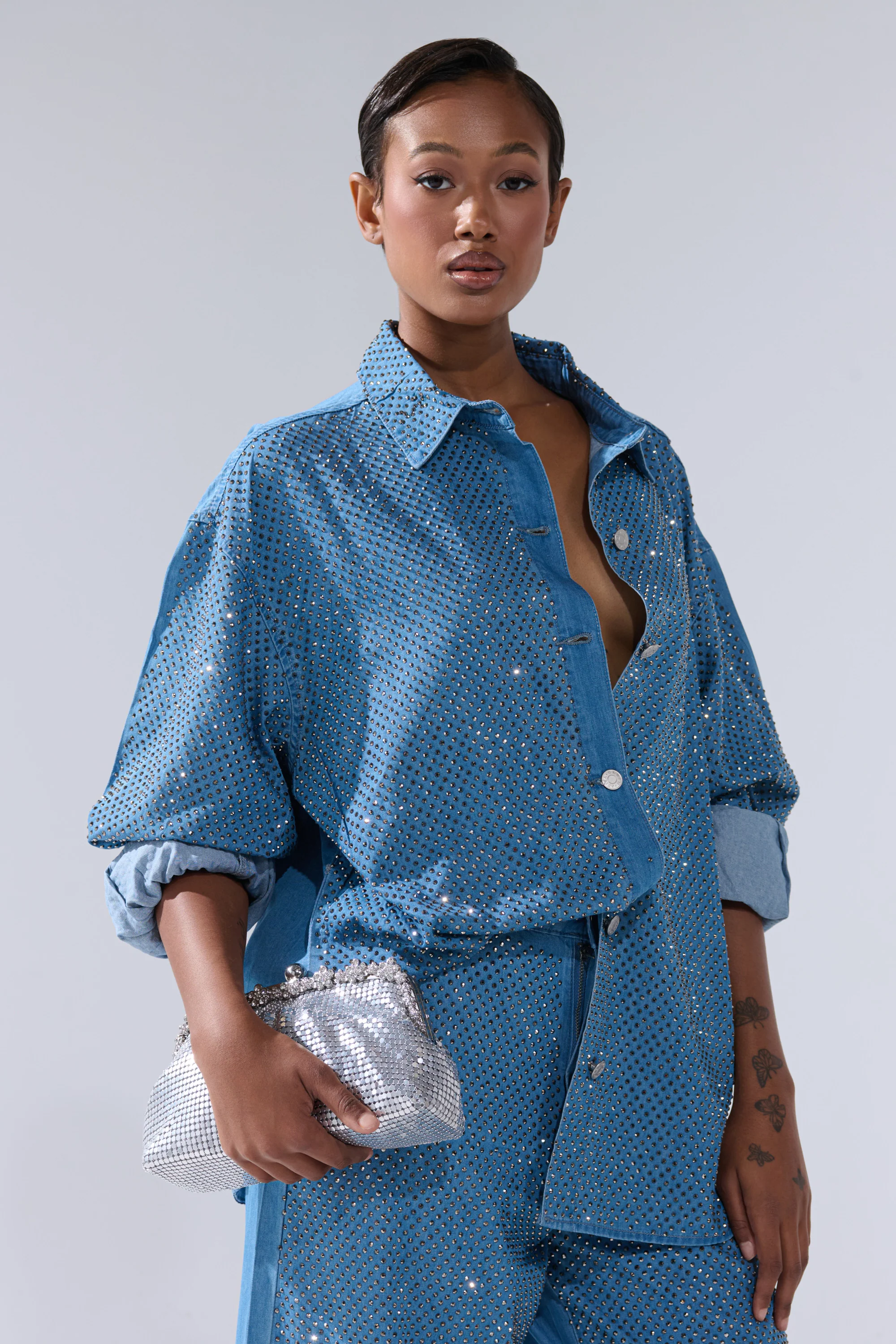 BLING BLING DENIM BUTTON DOWN TOP - Image 3