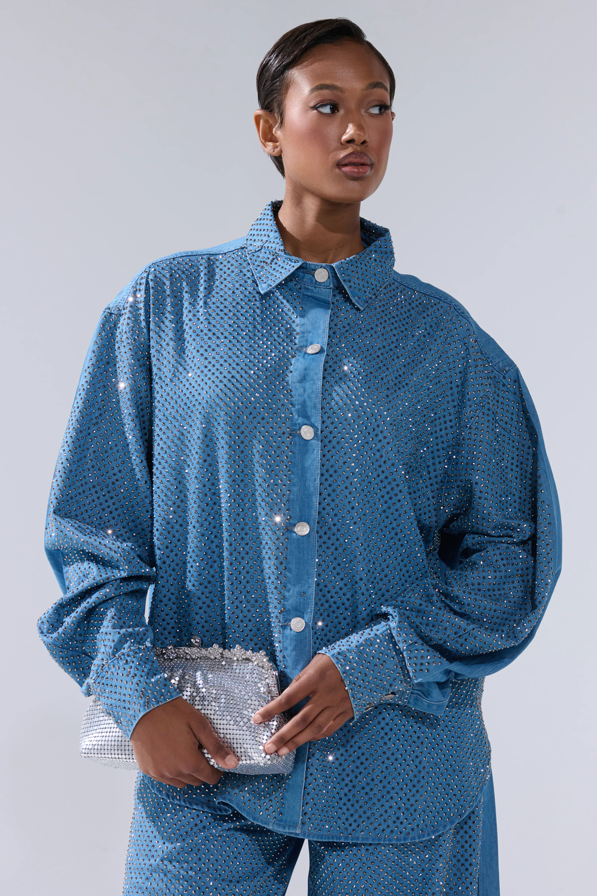 BLING BLING DENIM BUTTON DOWN TOP - Image 4
