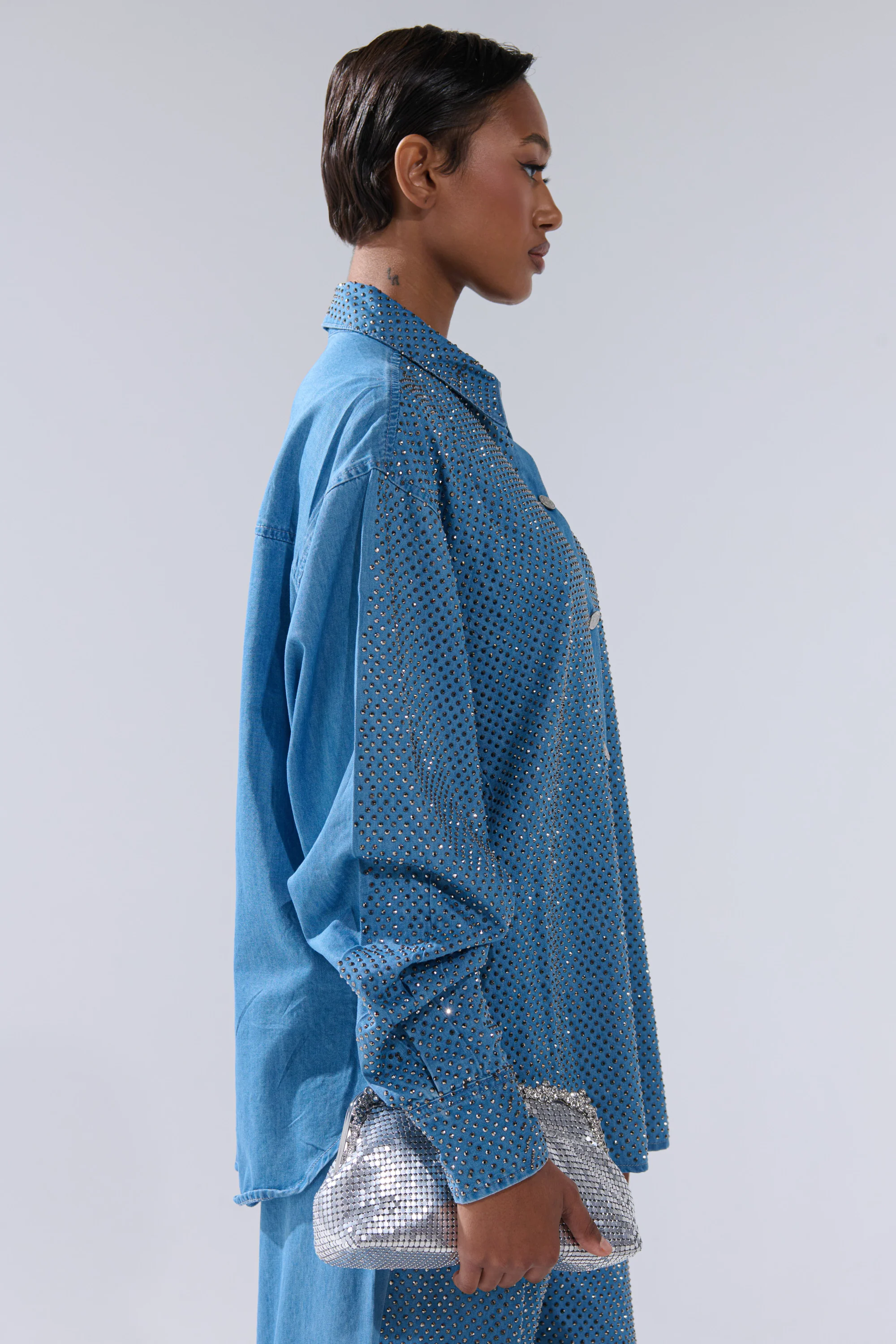BLING BLING DENIM BUTTON DOWN TOP - Image 5