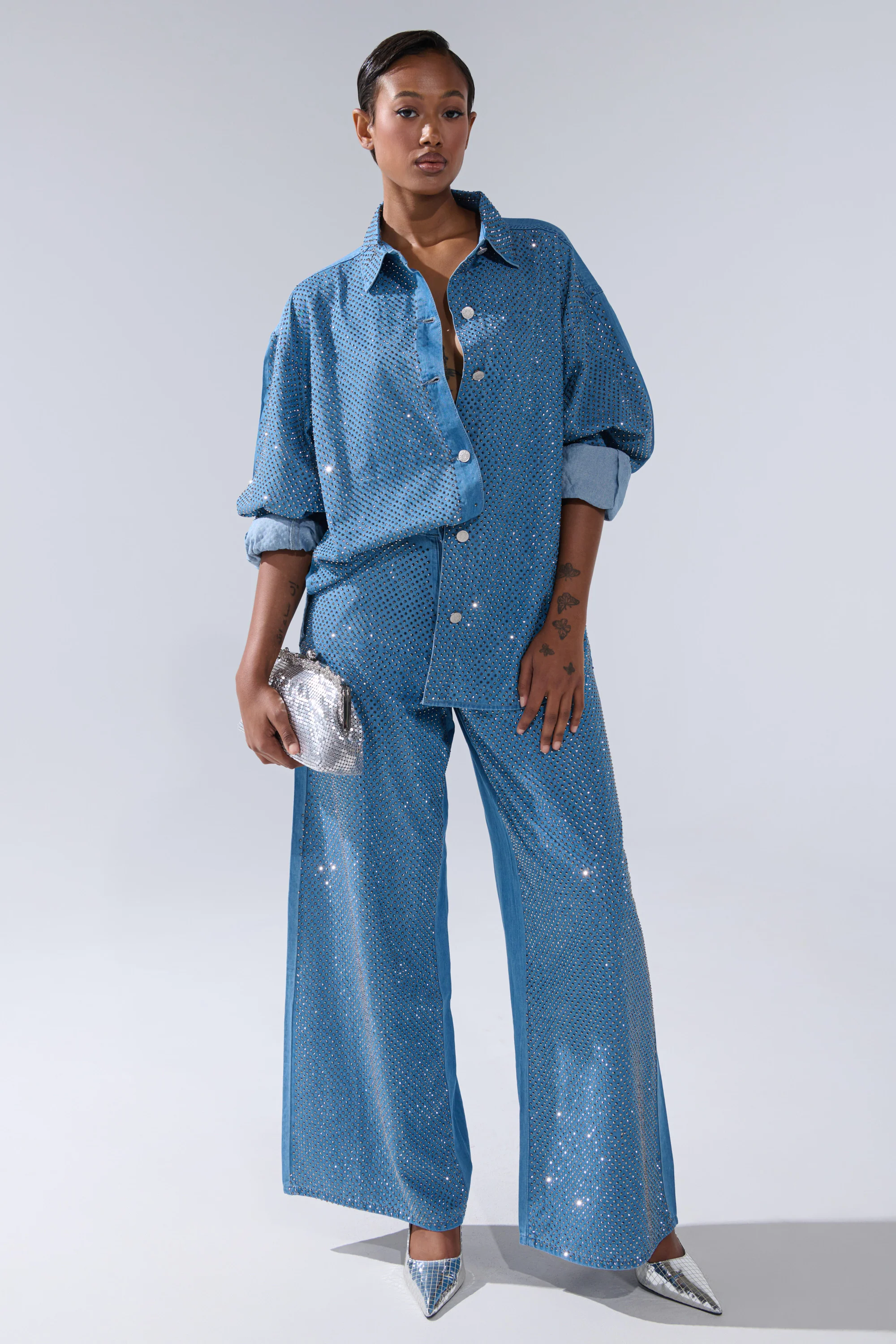 BLING BLING DENIM BUTTON DOWN TOP - Image 7