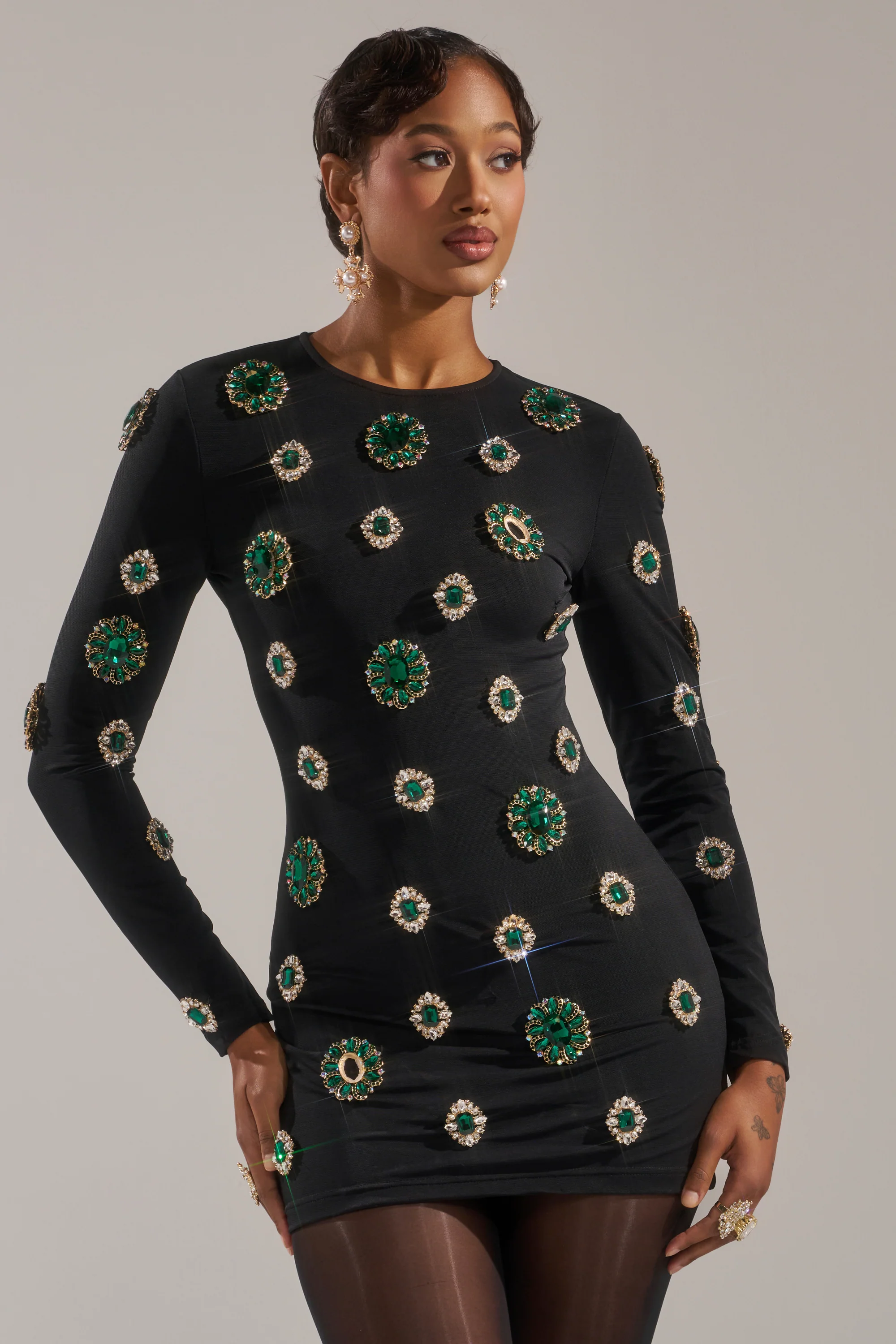 BLING BLING MESH MINI DRESS WITH RHINESTONE EMBELLISHMENTS - Image 2