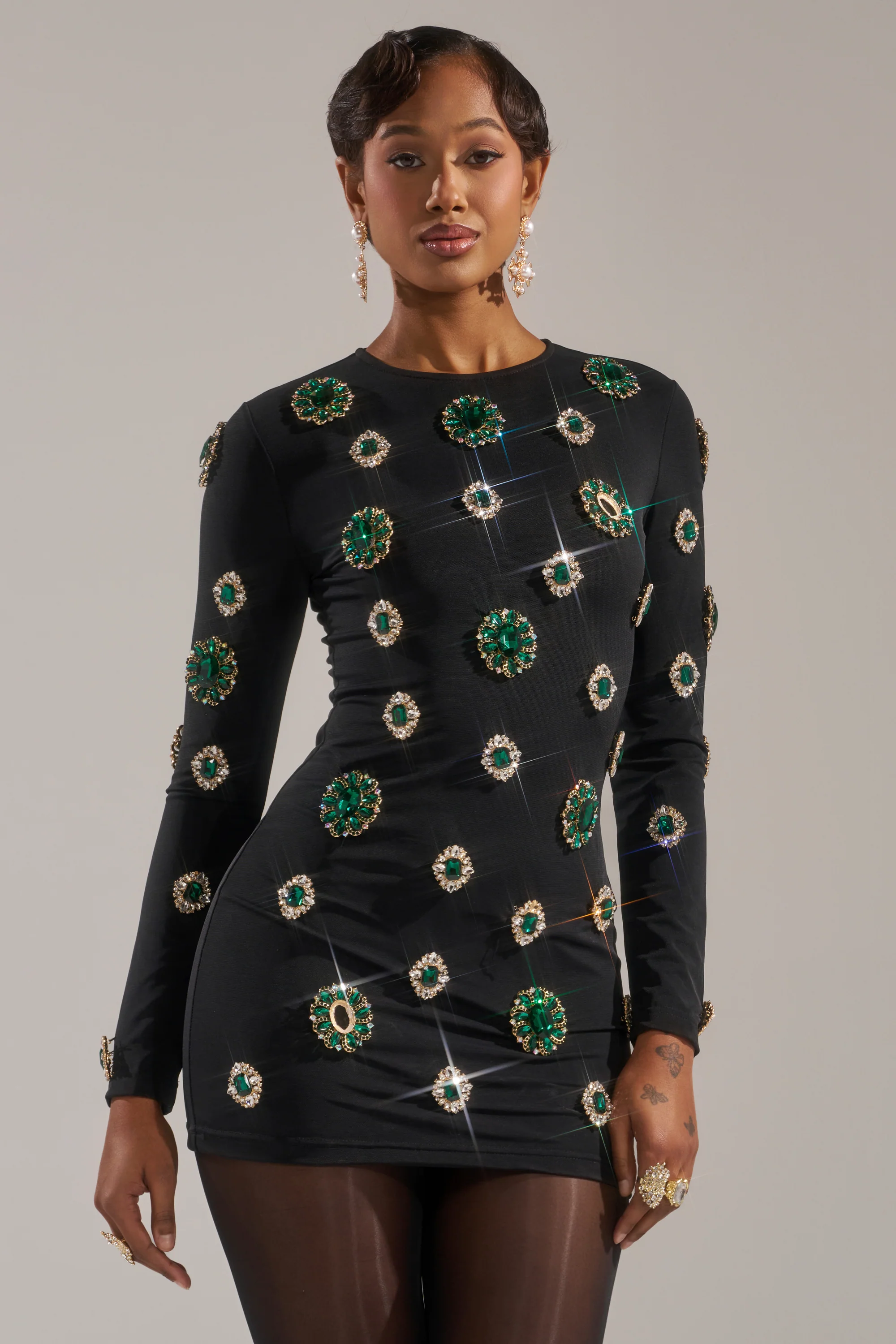 BLING BLING MESH MINI DRESS WITH RHINESTONE EMBELLISHMENTS - Image 3