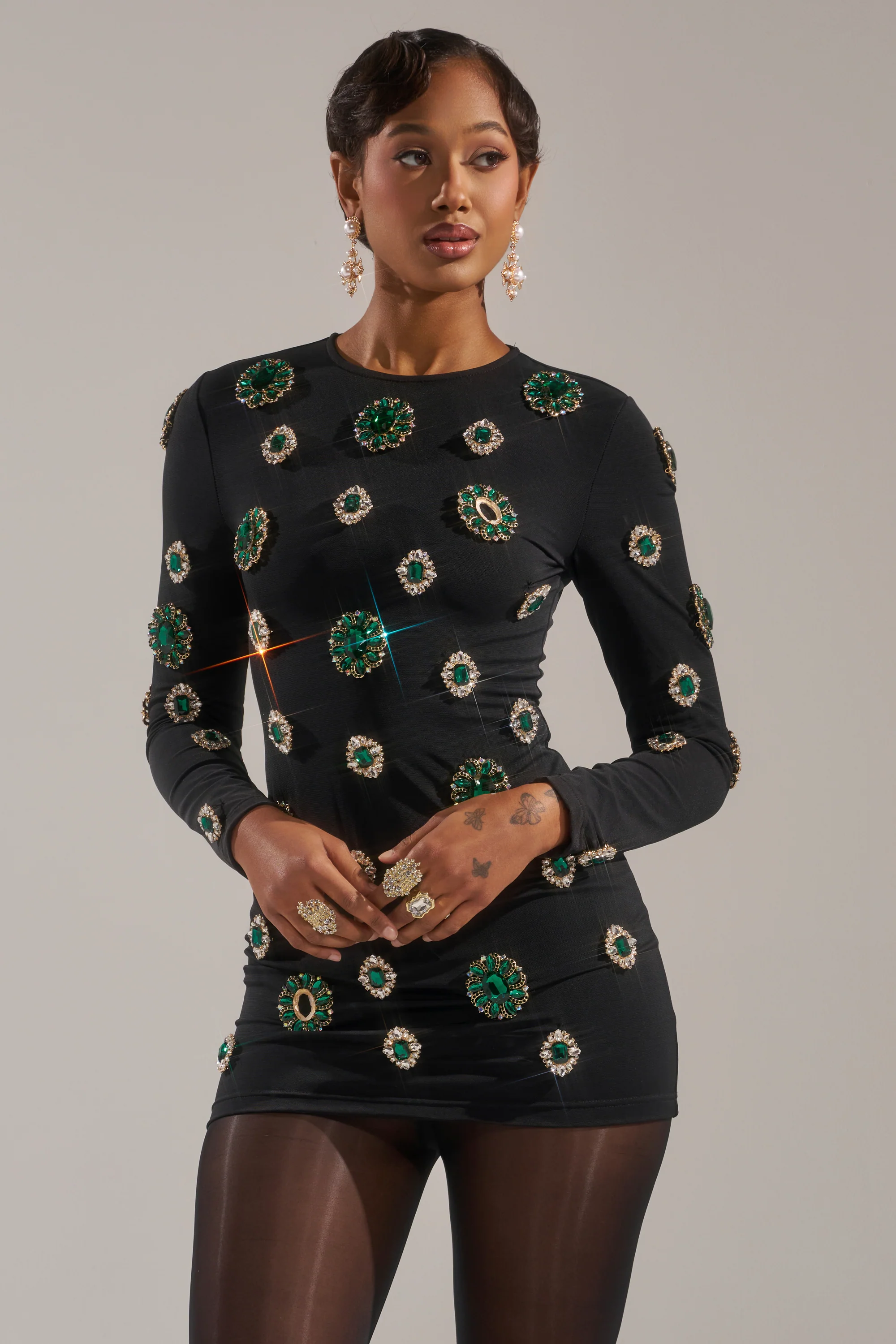 BLING BLING MESH MINI DRESS WITH RHINESTONE EMBELLISHMENTS - Image 4