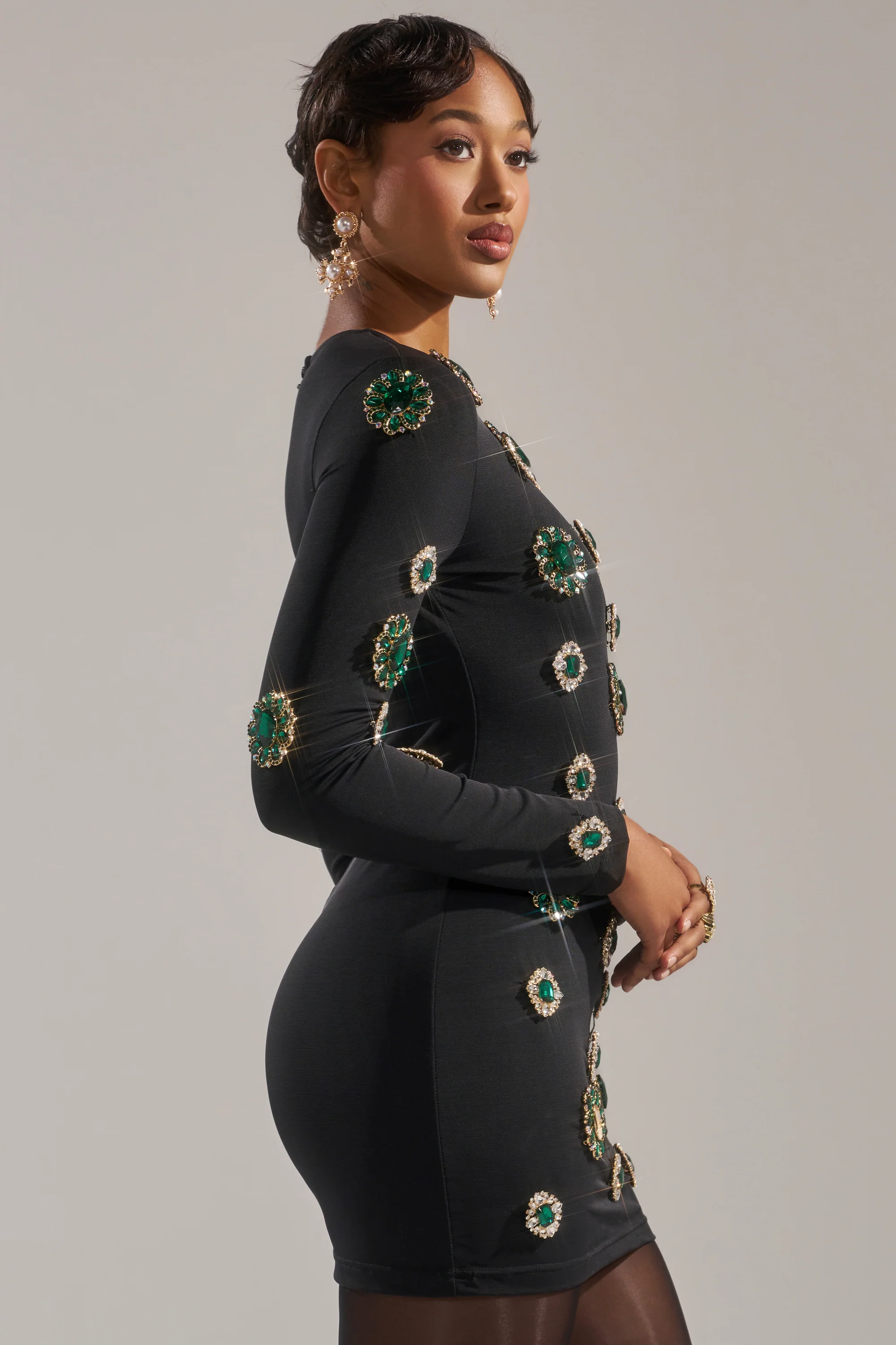 BLING BLING MESH MINI DRESS WITH RHINESTONE EMBELLISHMENTS - Image 5