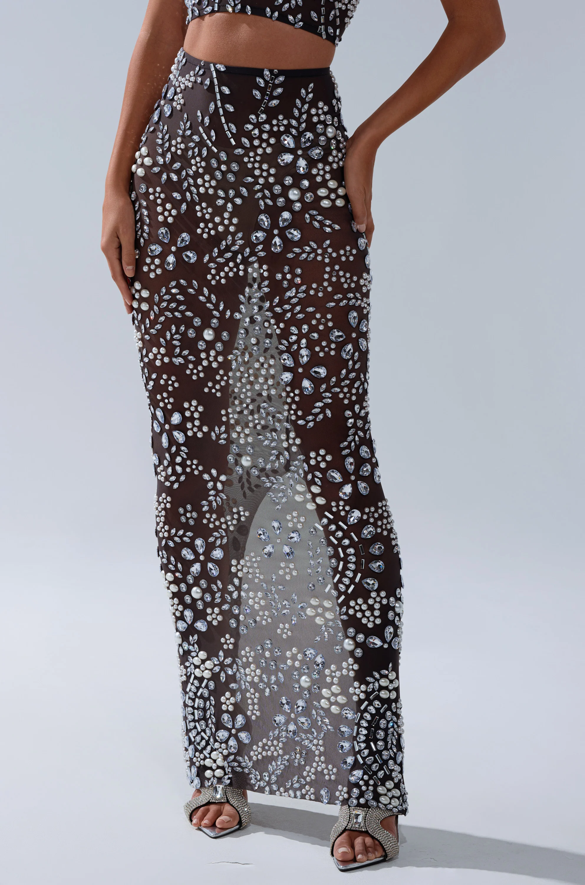 BLING BLING MESH RHINESTONE MAXI SKIRT - Image 2