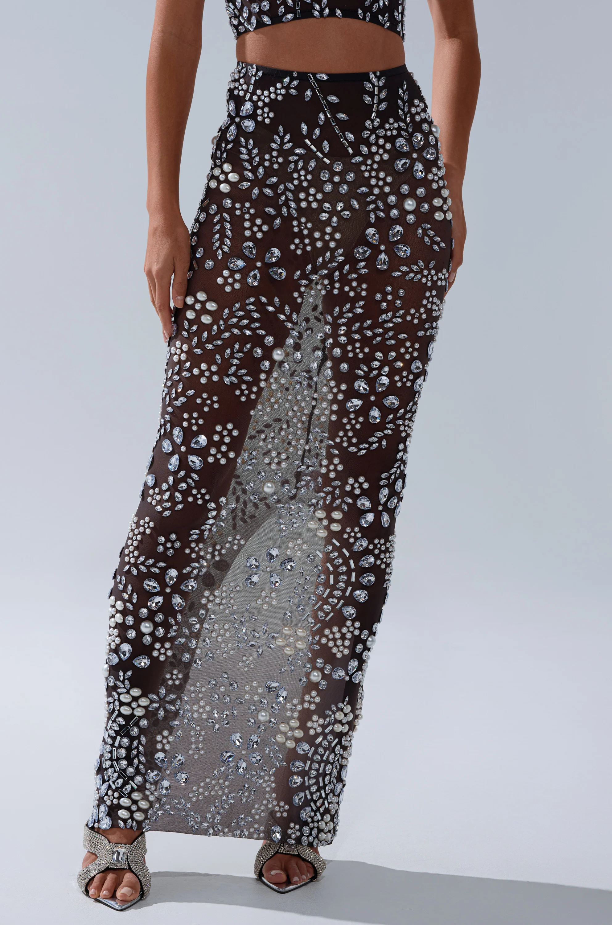 BLING BLING MESH RHINESTONE MAXI SKIRT - Image 3