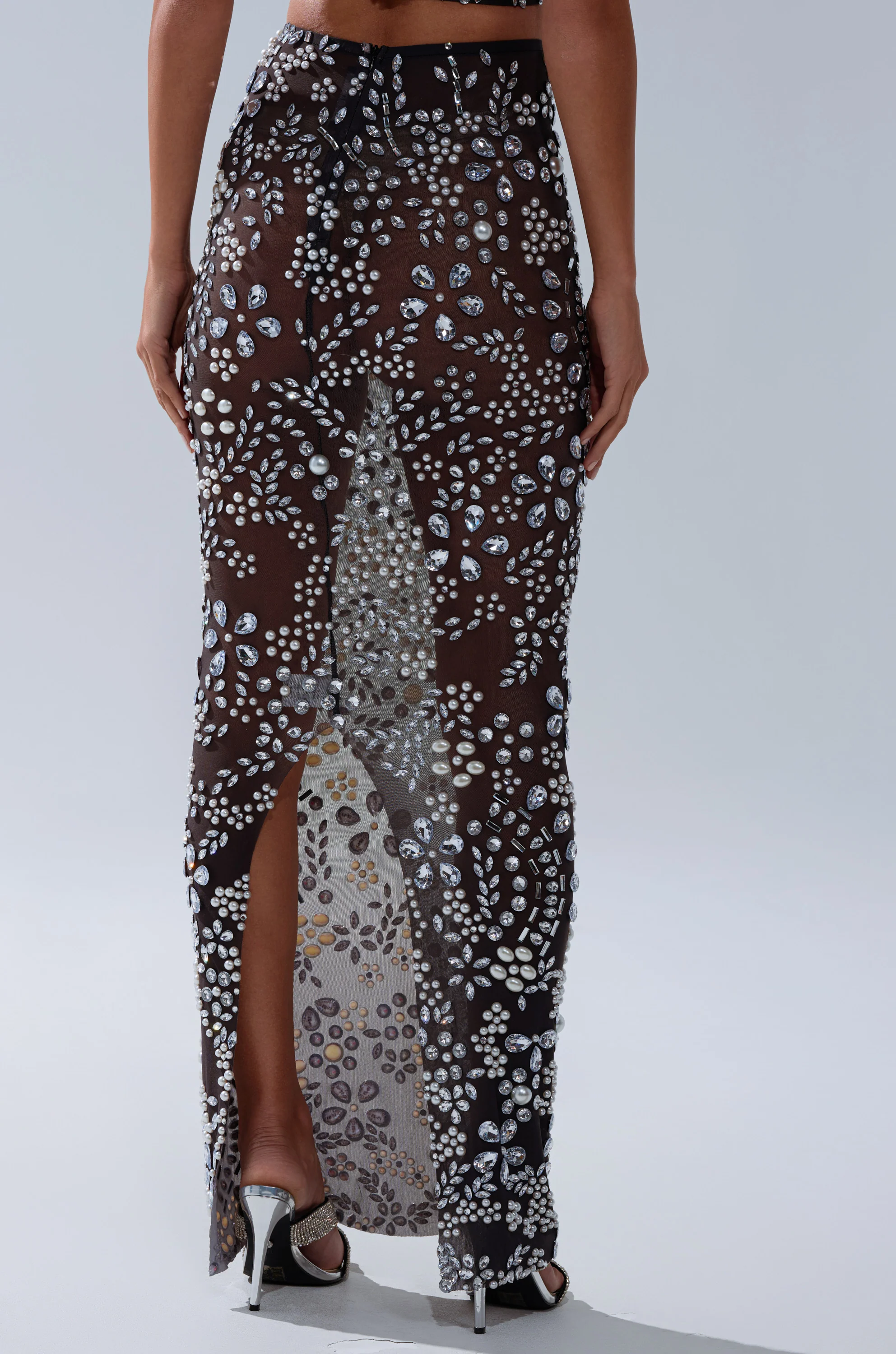 BLING BLING MESH RHINESTONE MAXI SKIRT - Image 5