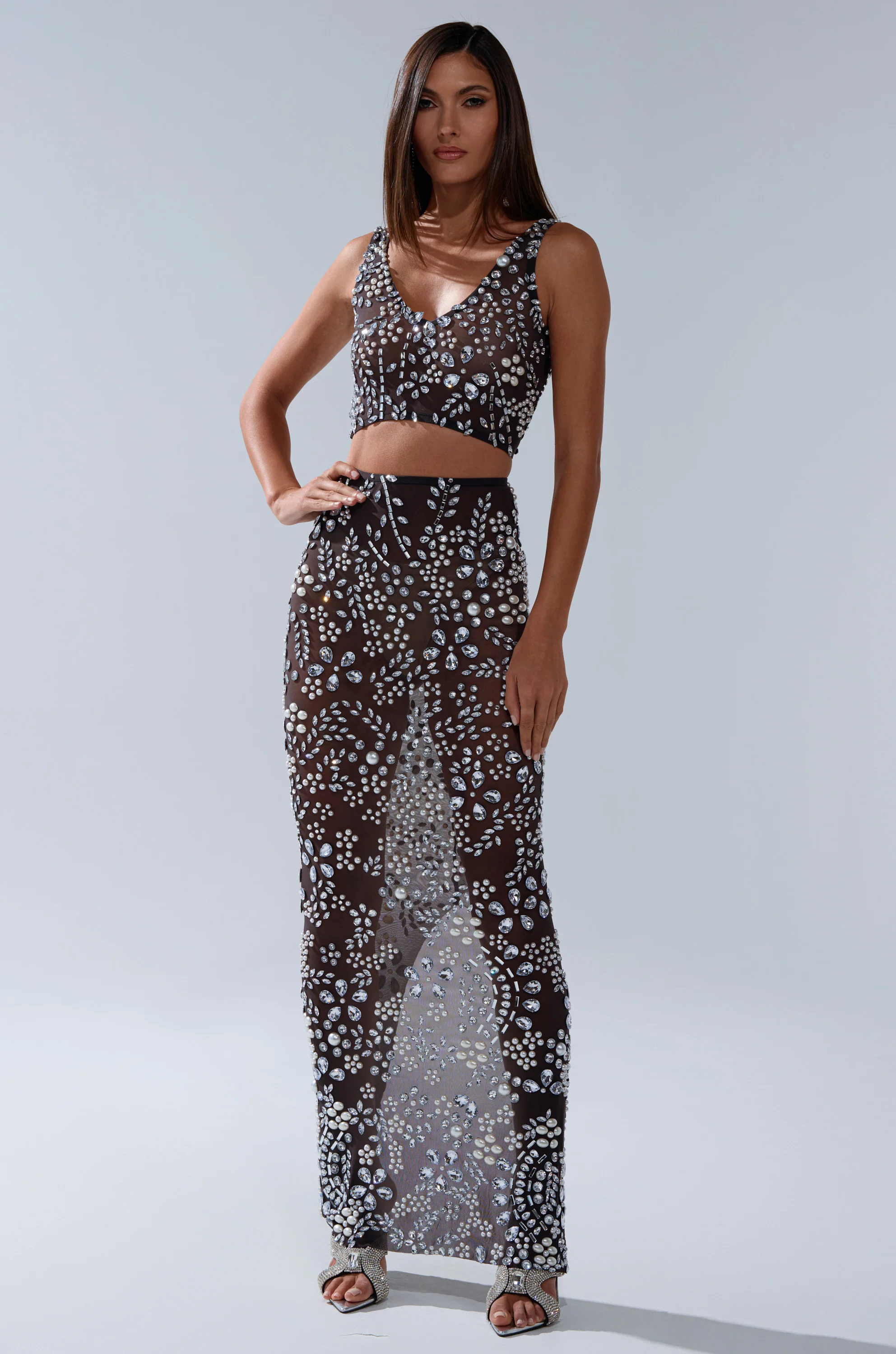 BLING BLING MESH RHINESTONE MAXI SKIRT - Image 7